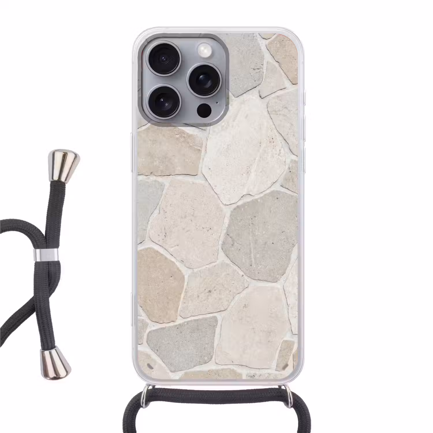 Steen - Patroon - Textuur - Beige Hoesje iPhone 16 Pro Max met koord klein -3d