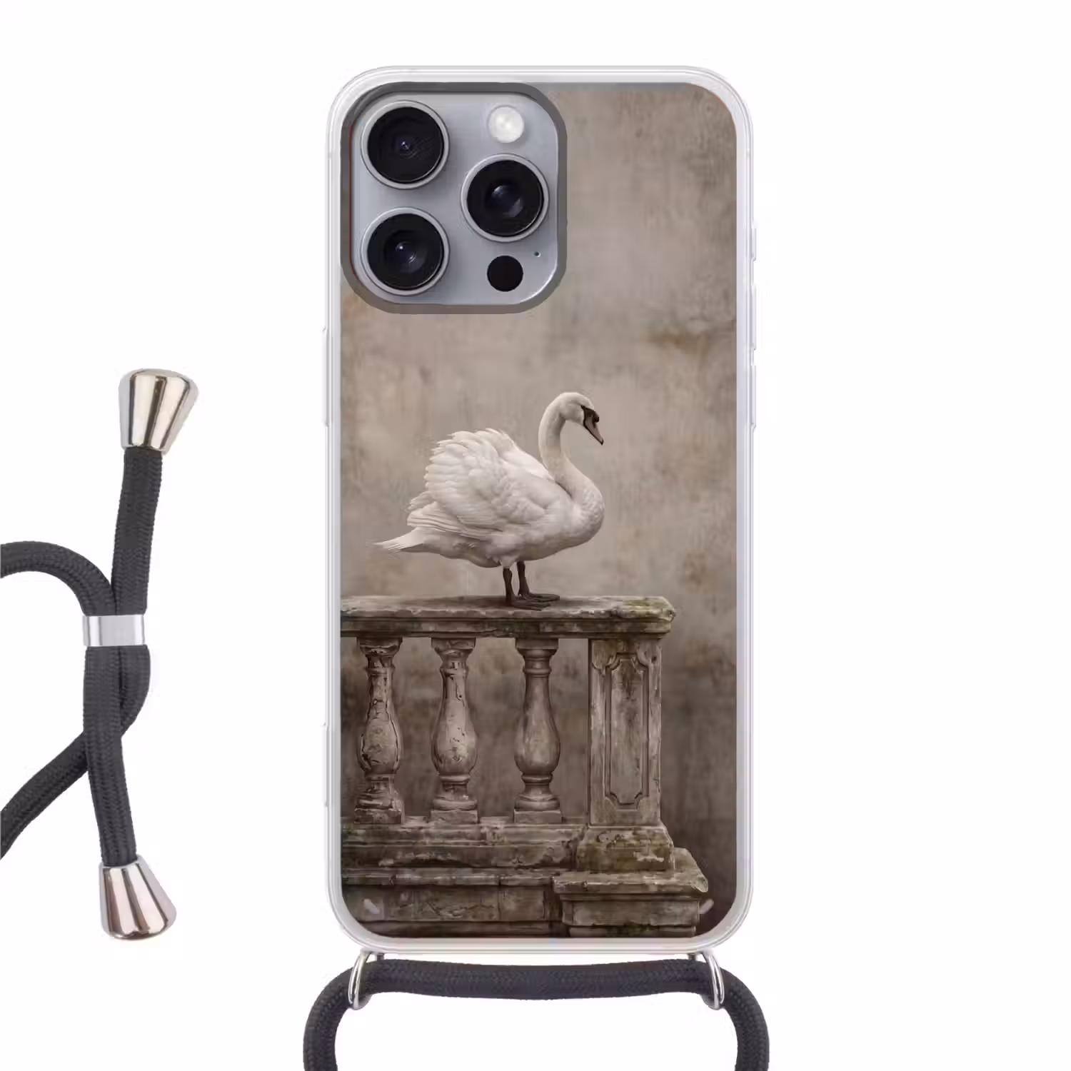 Zwaan - Elegant - Dieren - Wit Hoesje iPhone 16 Pro Max met koord klein -3d