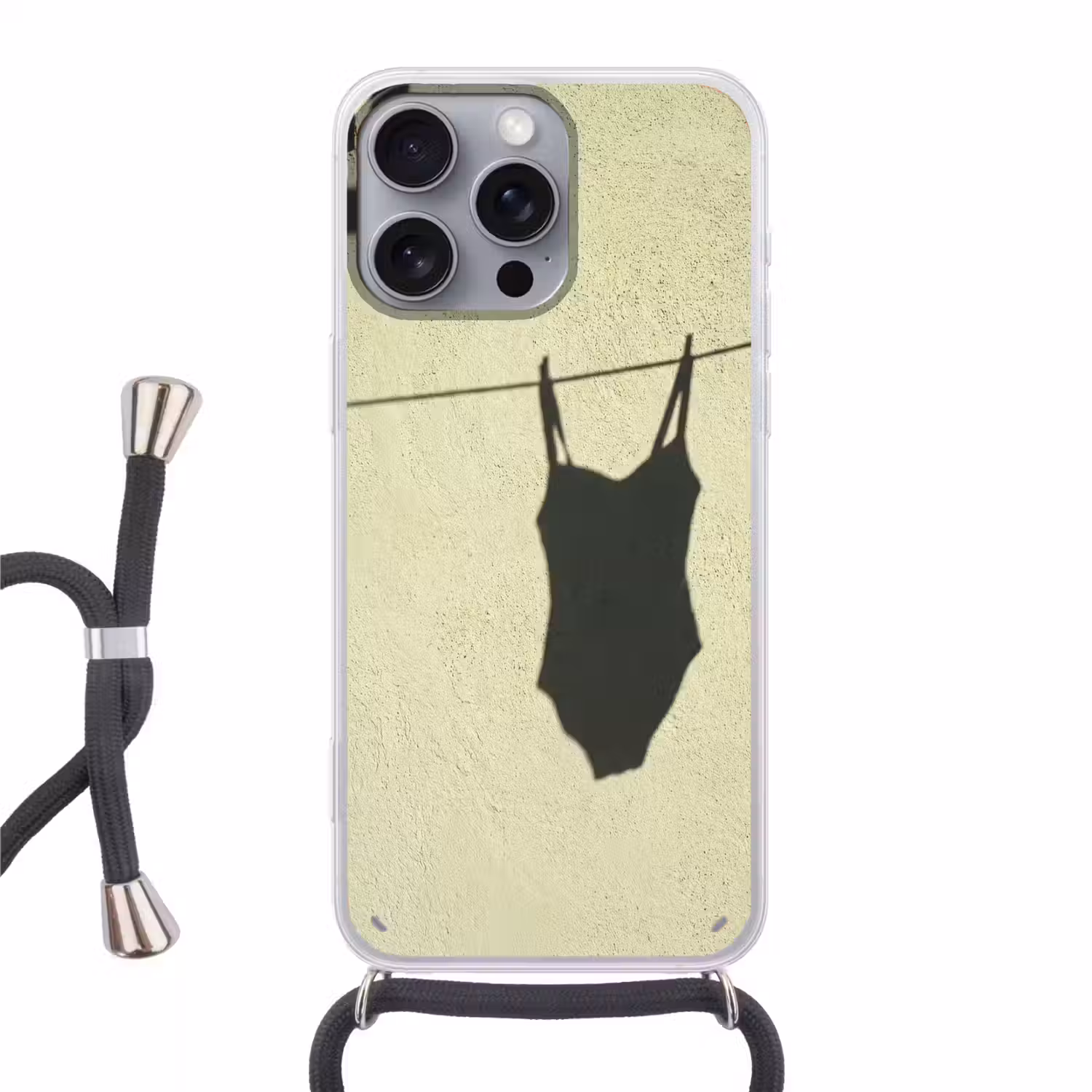 Badpak - Schaduw - Muur - Zomer - Minimalistisch Hoesje iPhone 16 Pro Max met koord klein -3d