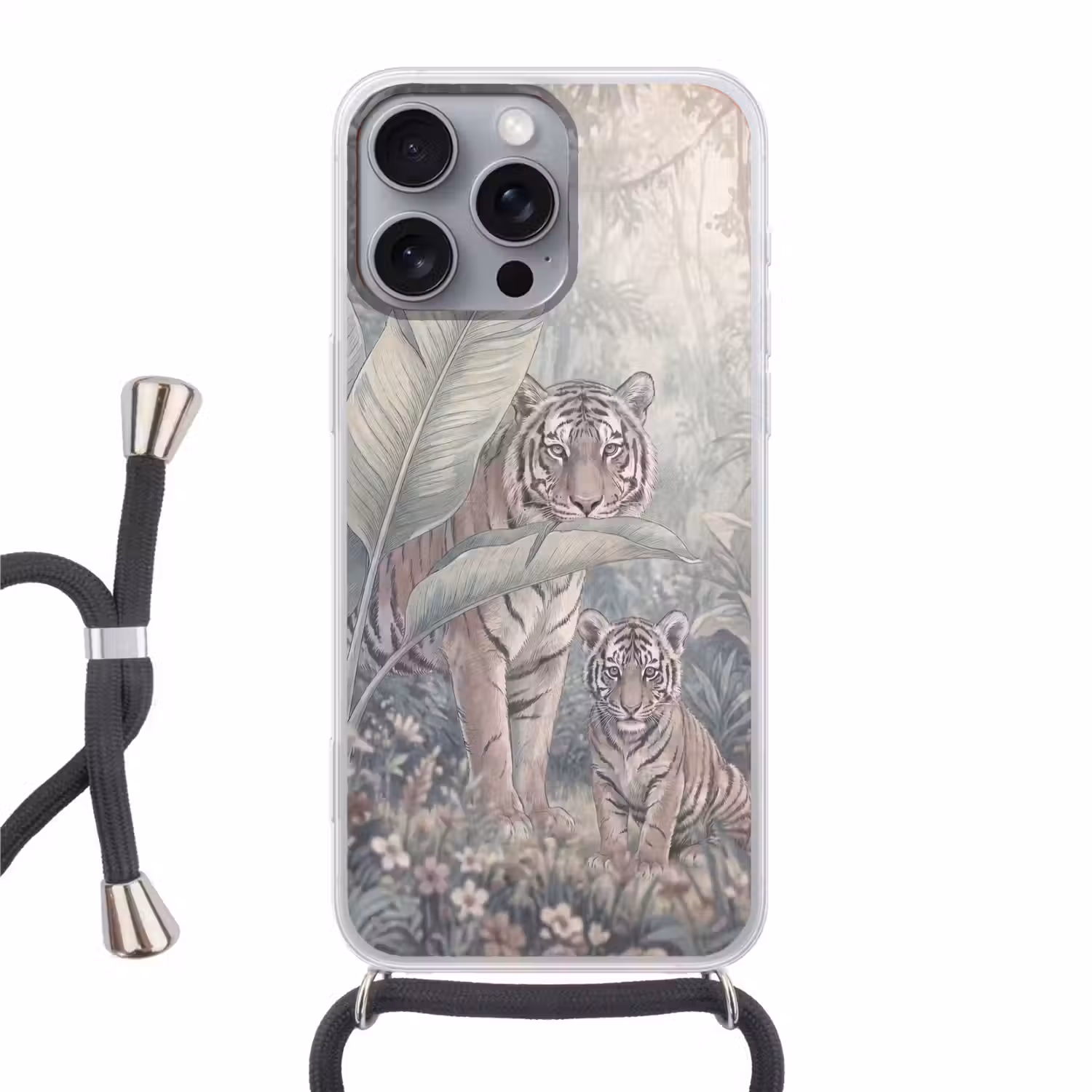 Tijger - Welp - Jungle - Illustratie - Dieren Hoesje iPhone 16 Pro Max met koord klein -3d