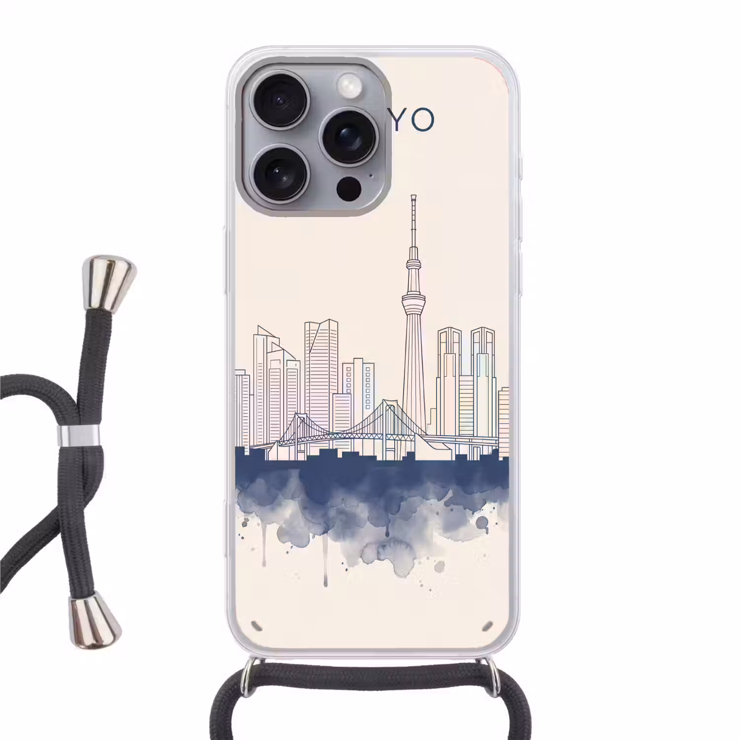Tokyo - Skyline - Stad - Abstract - Blauw Hoesje iPhone 16 Pro Max met koord klein -3d