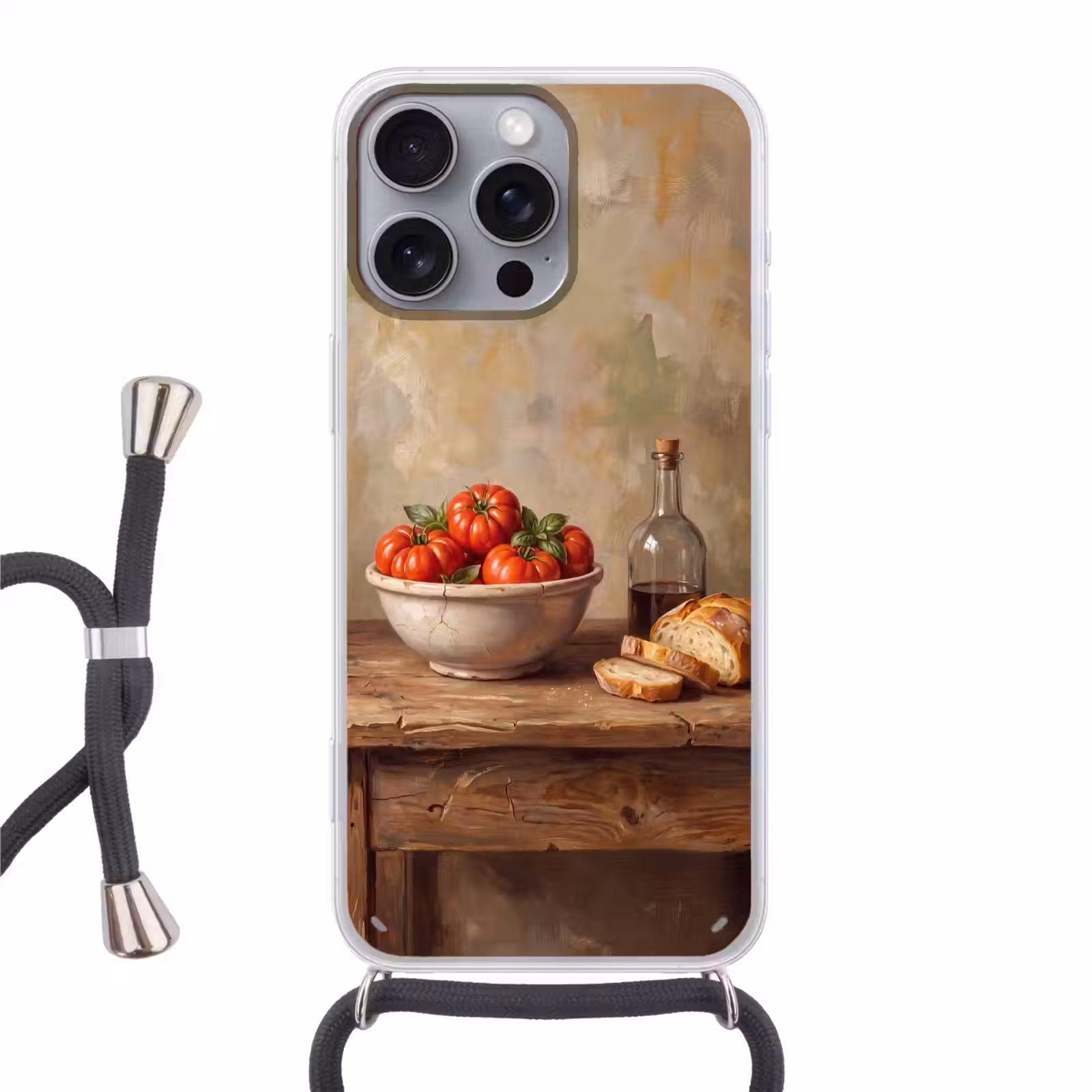 Phone case crossbody - Tomatoes - Bowl - Food - Tomaten - Kom - Eten Hoesje iPhone 16 Pro Max met koord klein