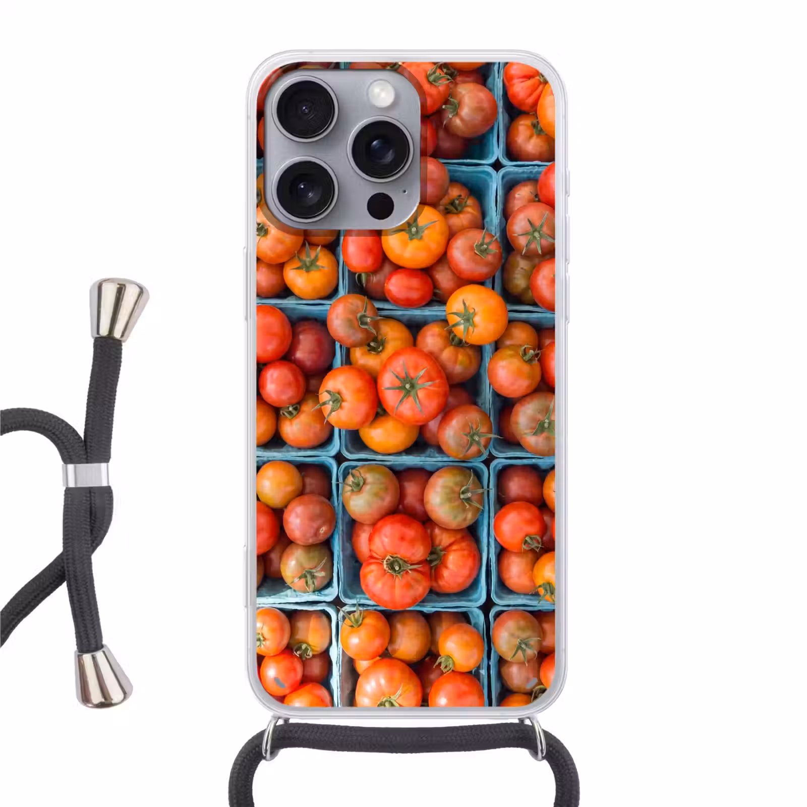 Phone case crossbody - Tomatoes - Food - Colorful - Tomaten - Eten - Kleurrijk Hoesje iPhone 16 Pro Max met koord klein