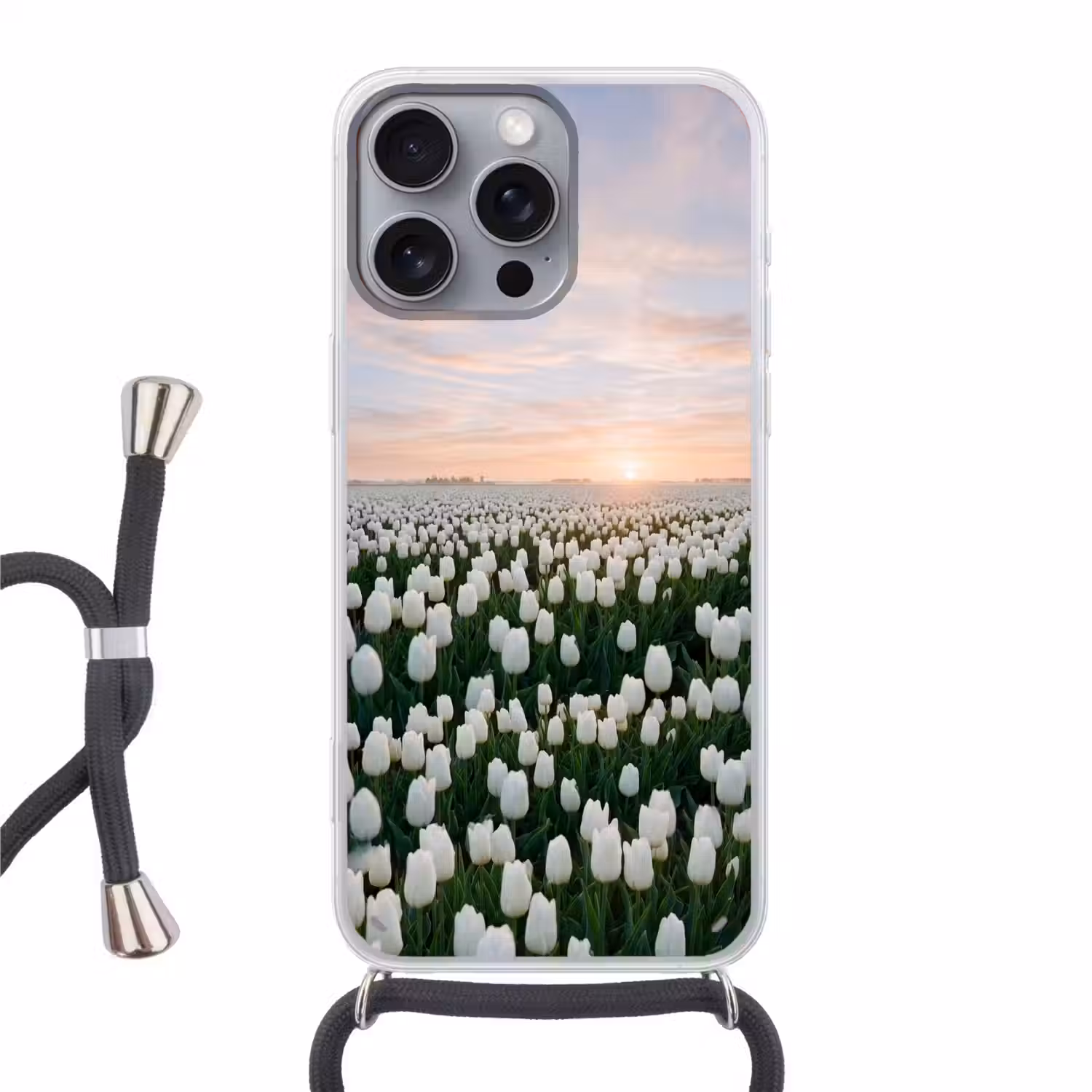 Tulpen - Landschap - Wit Hoesje iPhone 16 Pro Max met koord klein -3d