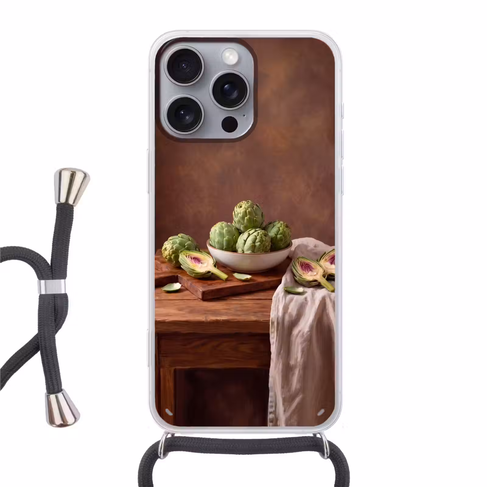 Phone case crossbody - Vegetables - Artichoke - Kitchen - Groenten - Artisjok - Keuken Hoesje iPhone 16 Pro Max met koord klein