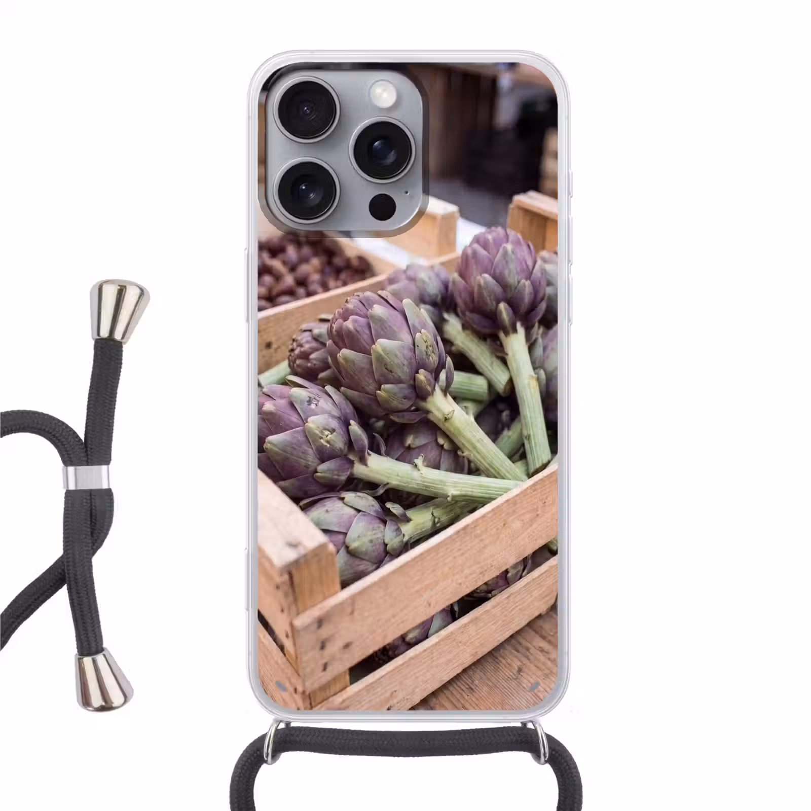 Phone case crossbody - Vegetables - Market - Fresh - Groenten - Markt - Vers Hoesje iPhone 16 Pro Max met koord klein