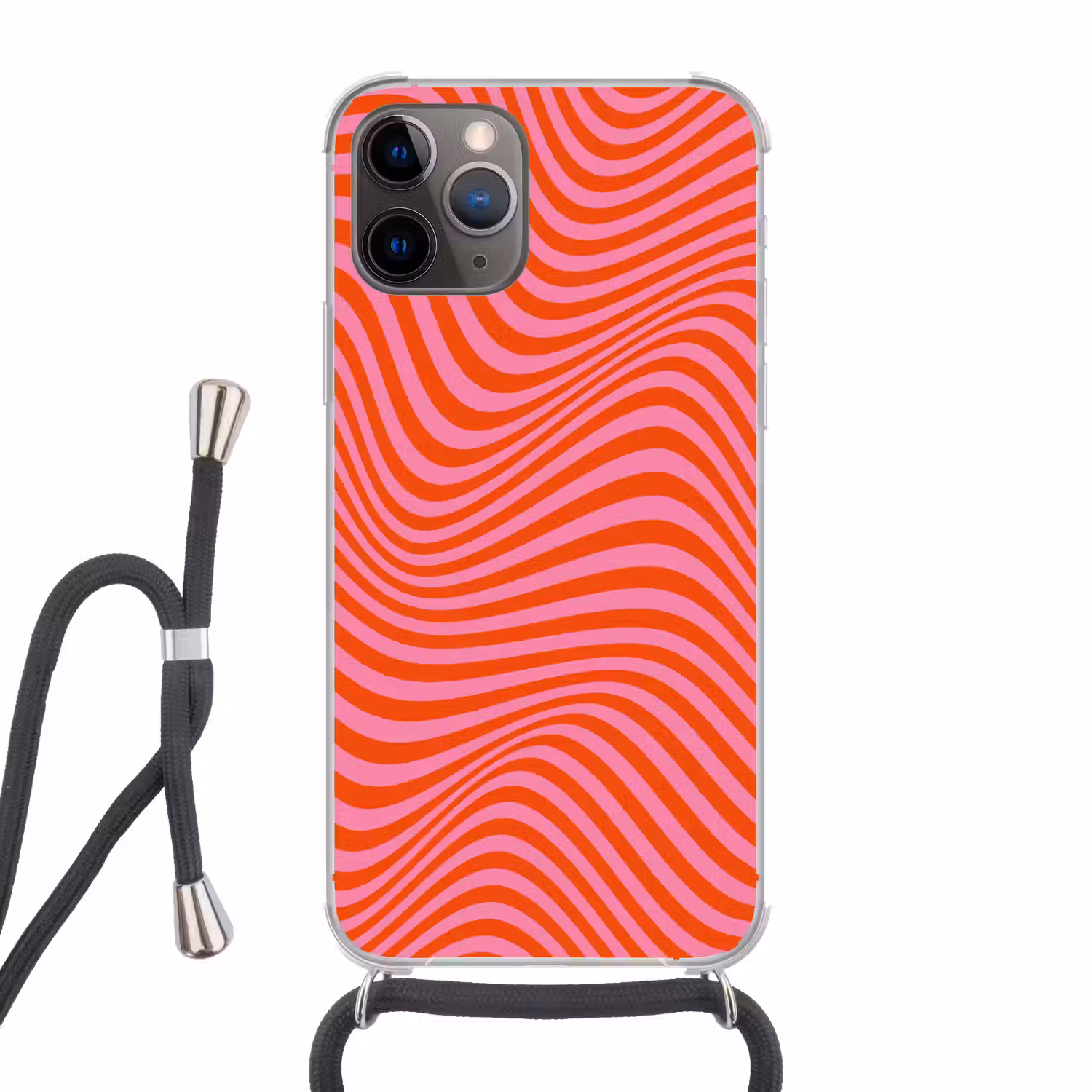 Golvend patroon - Rood - Roze - Lijnen Hoesje iPhone 12 Pro met koord klein -3d