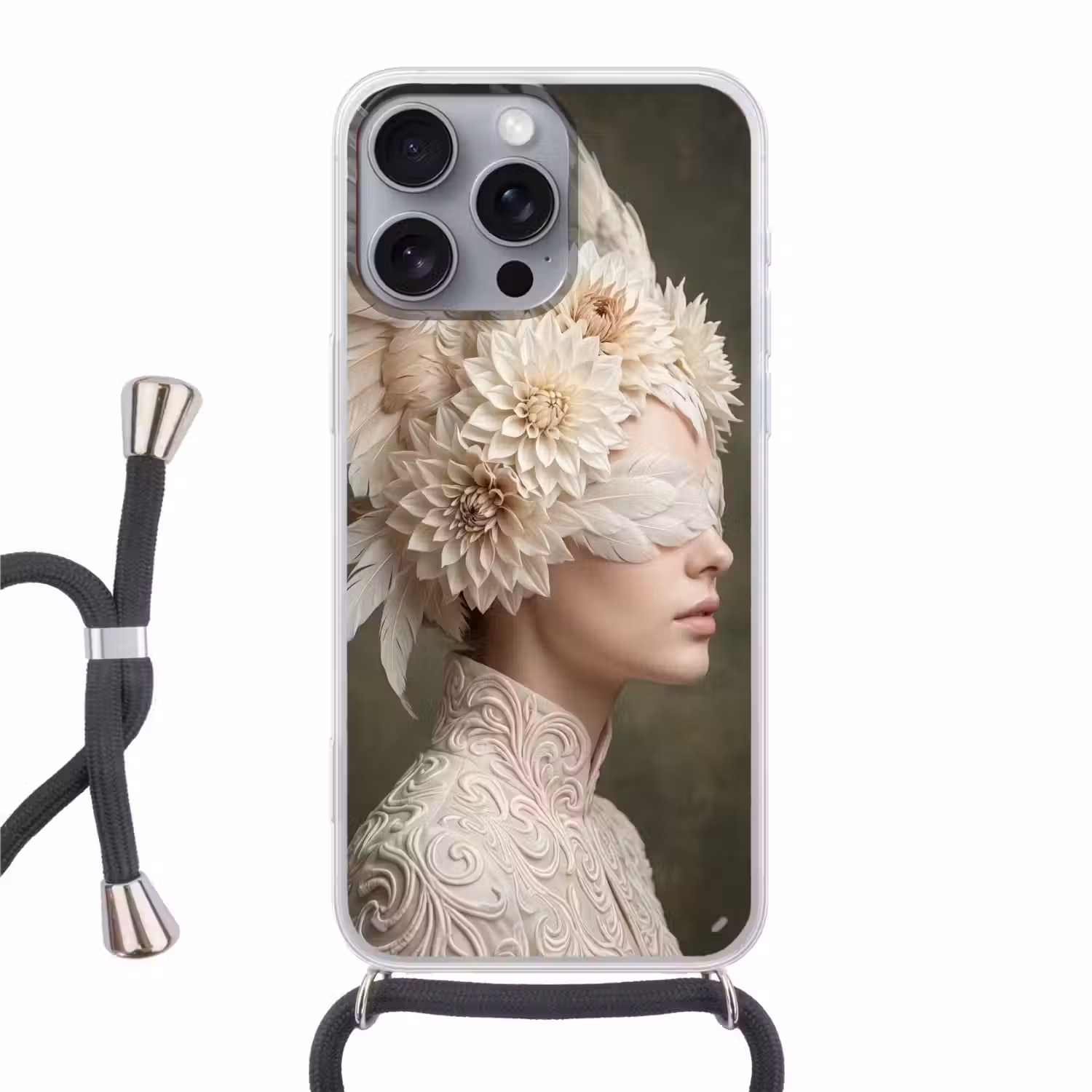 Vleugels - Vrouw - Wit Hoesje iPhone 16 Pro Max met koord klein -3d