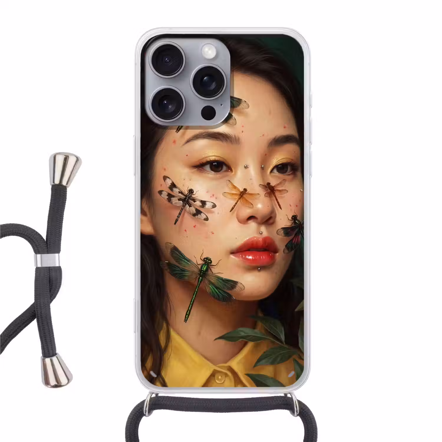 Vrouw - Insecten - Natuur - Portret - Groen Hoesje iPhone 16 Pro Max met koord klein -3d
