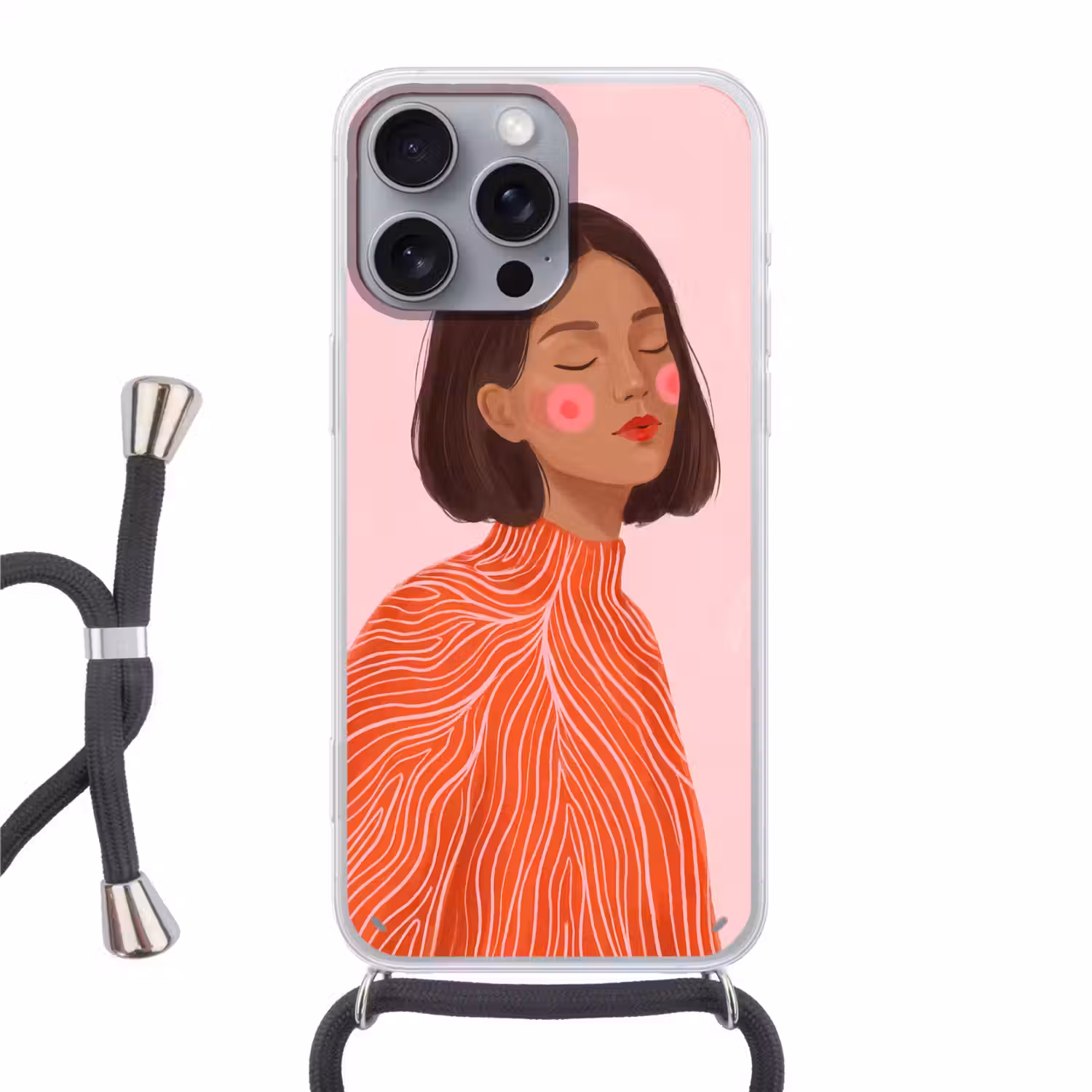 Vrouw - Portret - Modern - Kunst - Roze Hoesje iPhone 16 Pro Max met koord klein -3d
