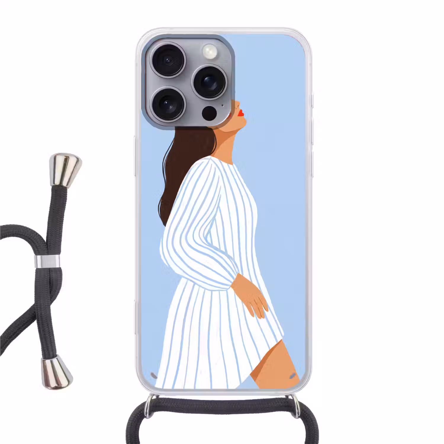 Vrouw - Profiel - Rust - Modern - Illustratie Hoesje iPhone 16 Pro Max met koord klein -3d