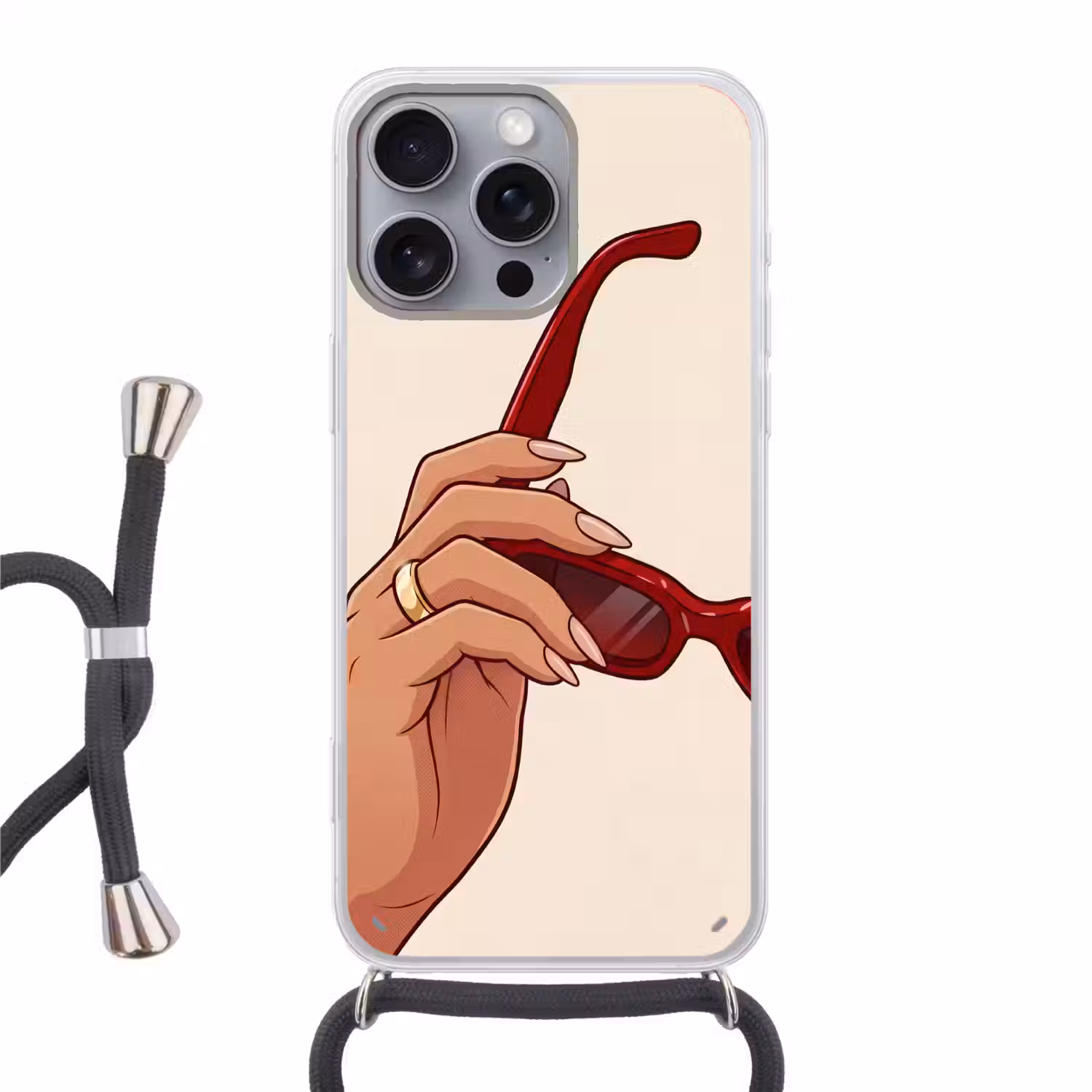 Vrouw - Zonnebril - Mode - Rood - Illustratie Hoesje iPhone 16 Pro Max met koord klein -3d