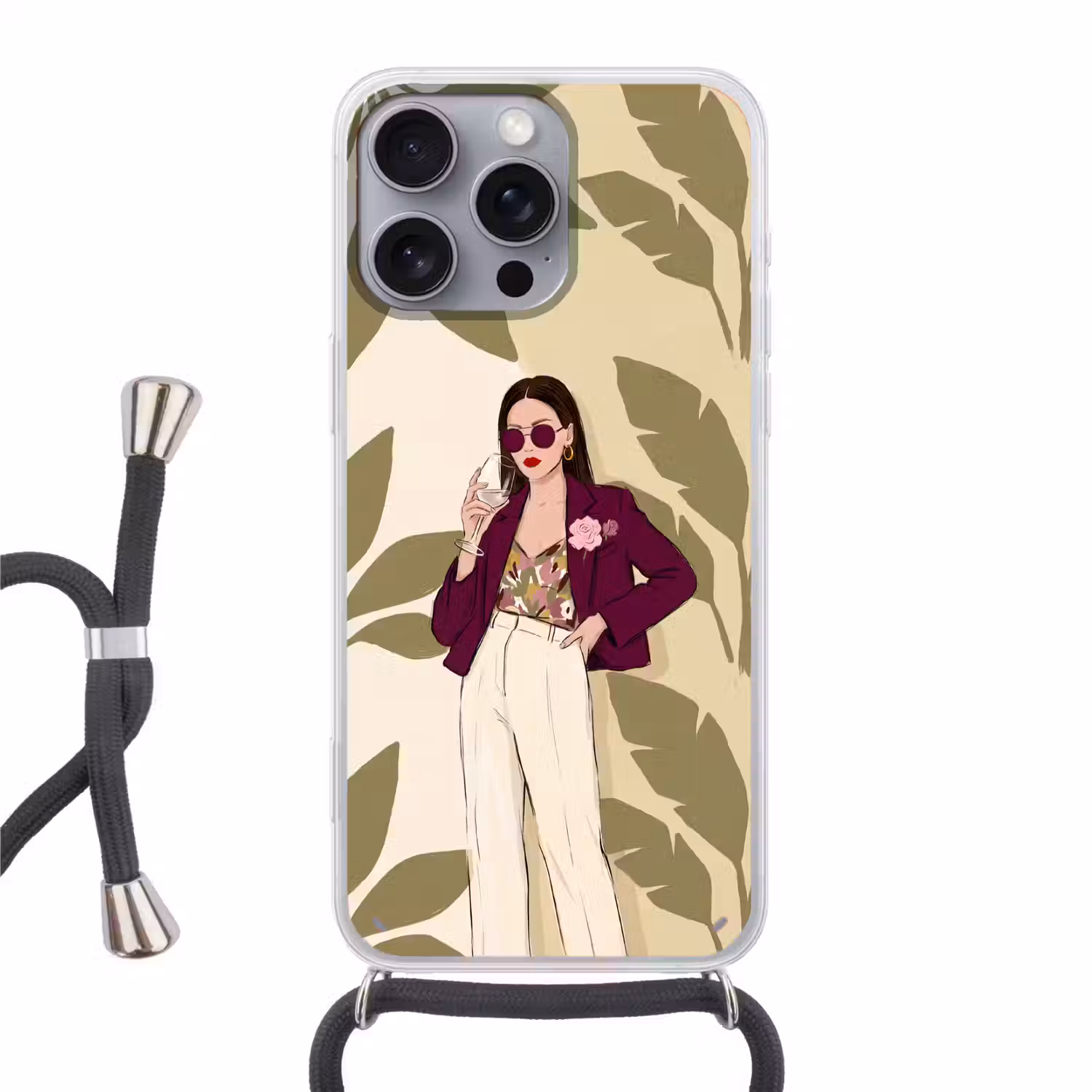 Vrouw - Wijn - Portret - Mode - Modern Hoesje iPhone 16 Pro Max met koord klein -3d