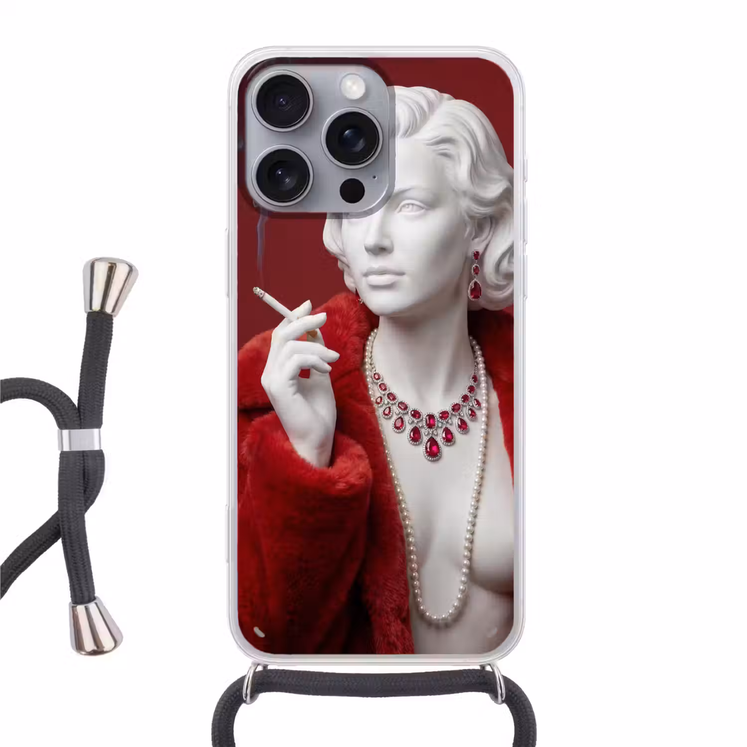 Vrouw - Bontjas - Mode - Klassiek - Rood Hoesje iPhone 16 Pro Max met koord klein -3d