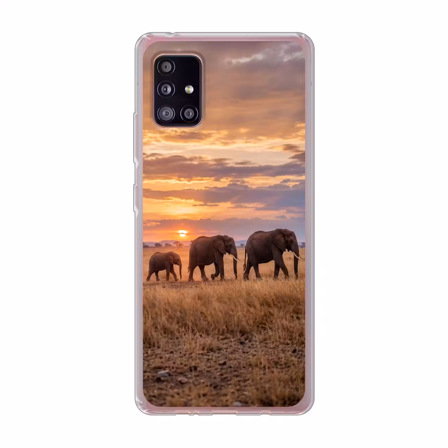 Olifanten - Savanne - Zonsondergang - Afrika - Warm Telefoonhoesje Samsung Galaxy A51 5G klein -3d