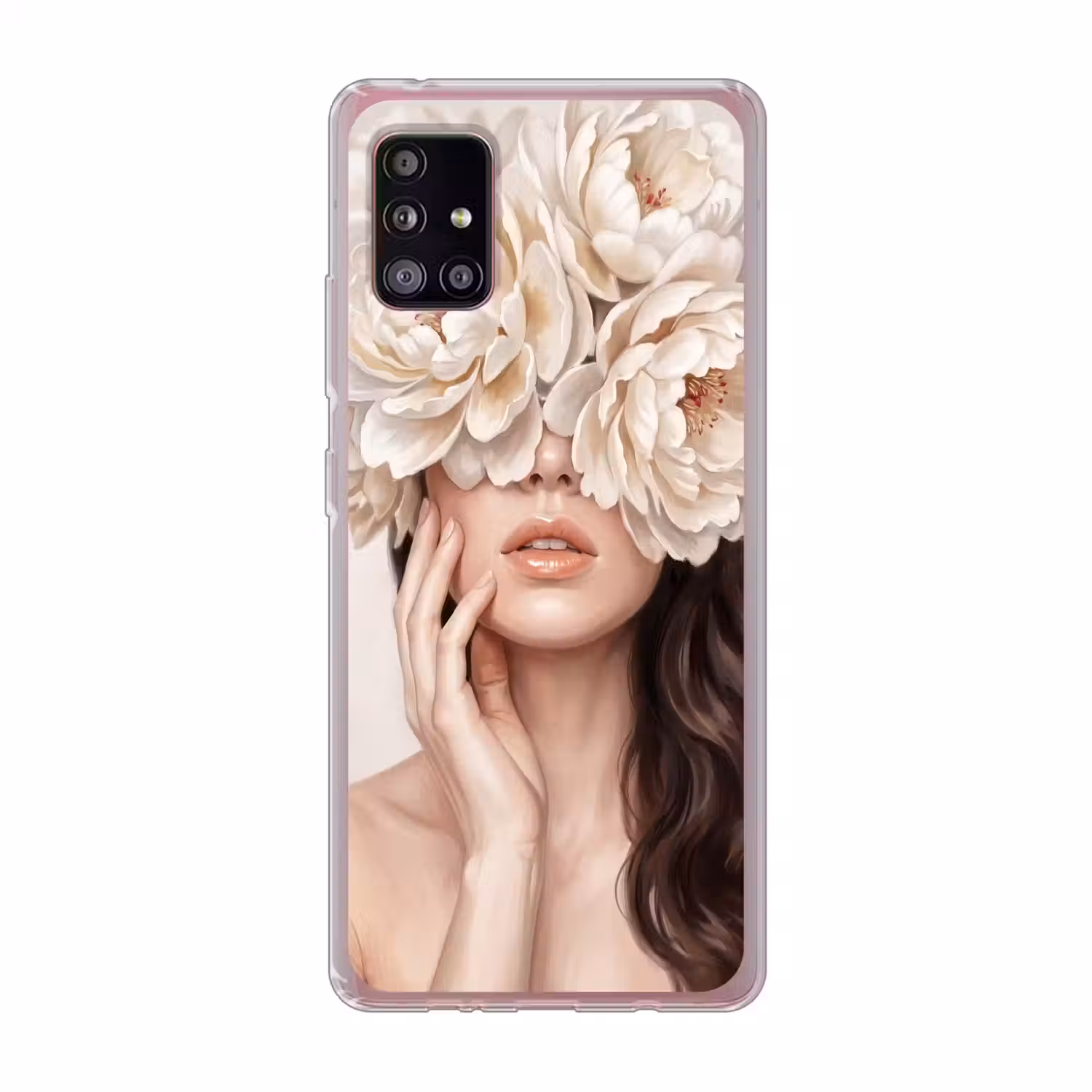 Gezicht - Pioenrozen - Crème Telefoonhoesje Samsung Galaxy A51 5G klein -3d
