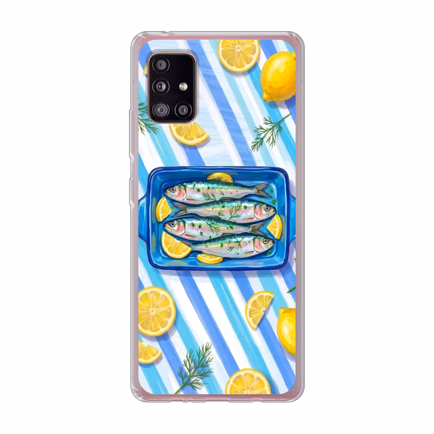 Vis - Citroen - Kruiden - Eten - Blauw Telefoonhoesje Samsung Galaxy A51 5G klein -3d