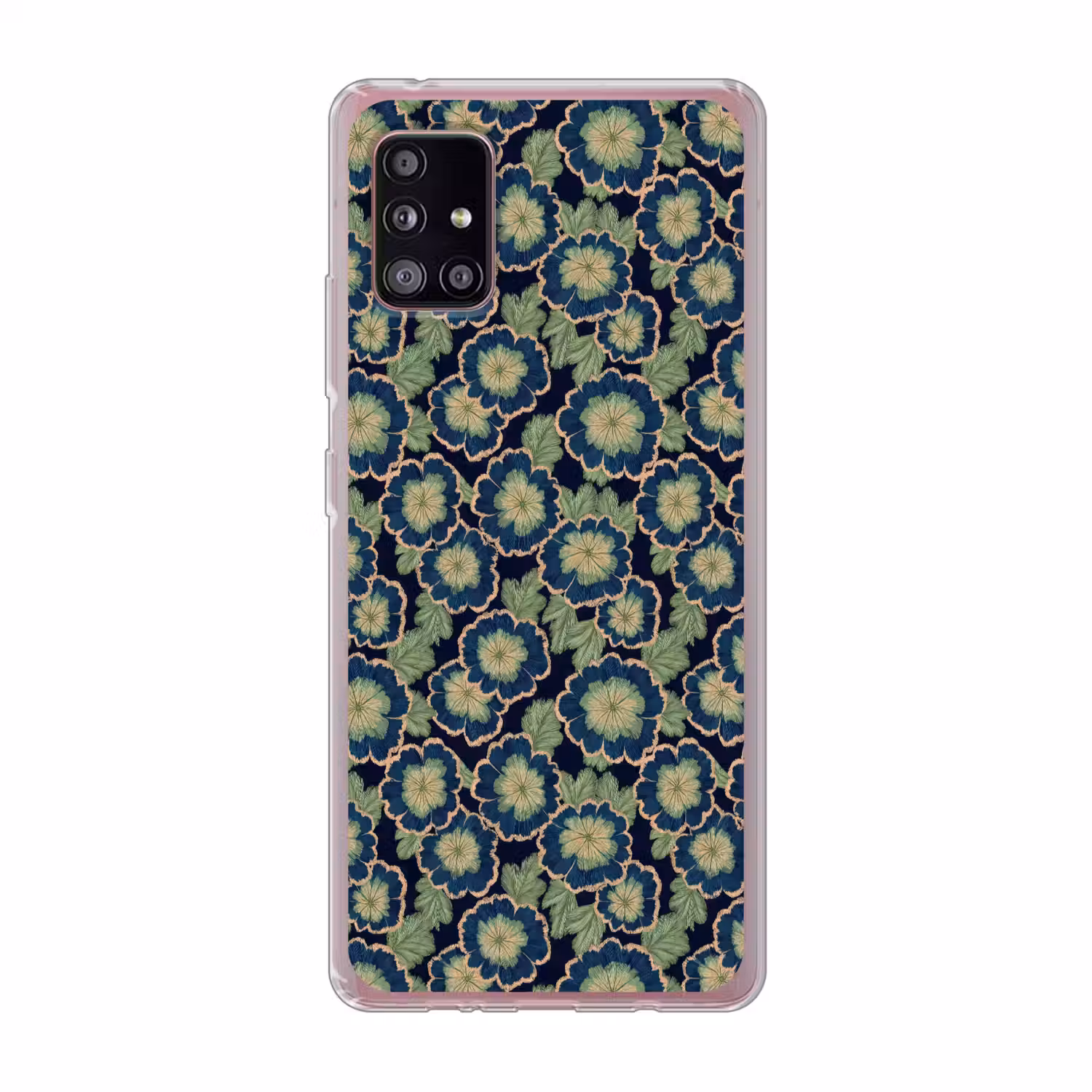 Bloemen - Borduurwerk - Patroon - Blauw - Groen Telefoonhoesje Samsung Galaxy A51 5G klein 373 -3d