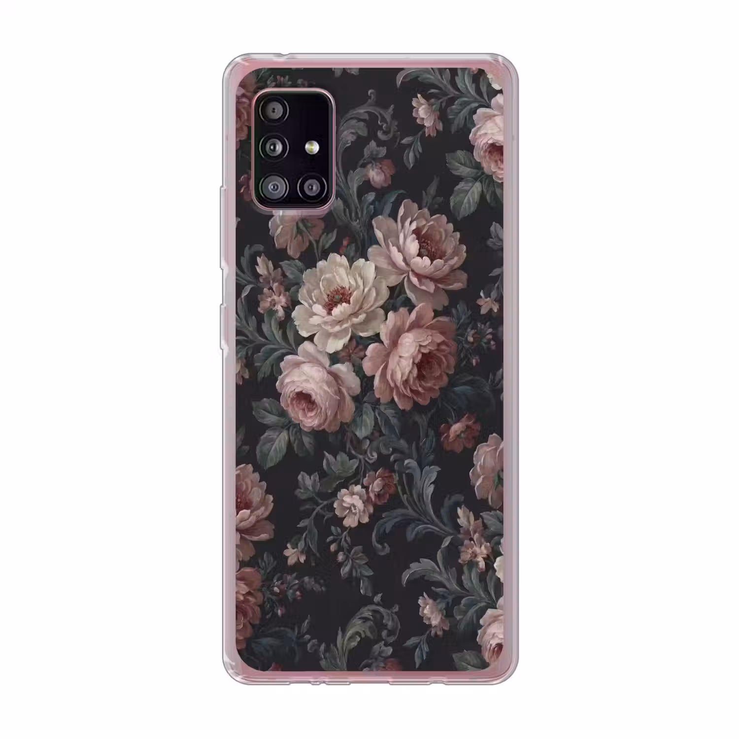 Bloemen - Patroon - Sierlijk - Roze - Donker Telefoonhoesje Samsung Galaxy A51 5G klein -3d
