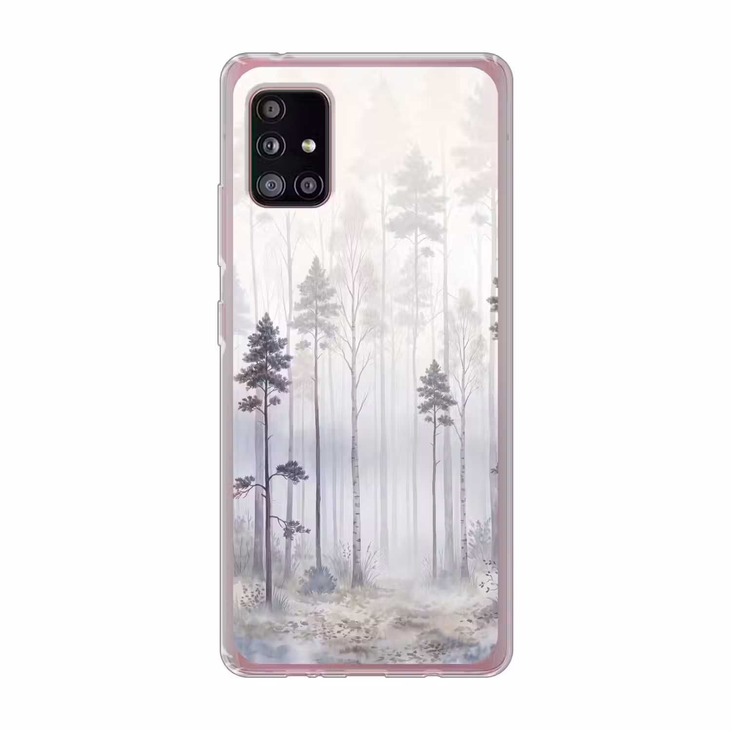 Bos - Bomen - Mist - Natuur - Illustratie - Grijs Telefoonhoesje Samsung Galaxy A51 5G klein -3d