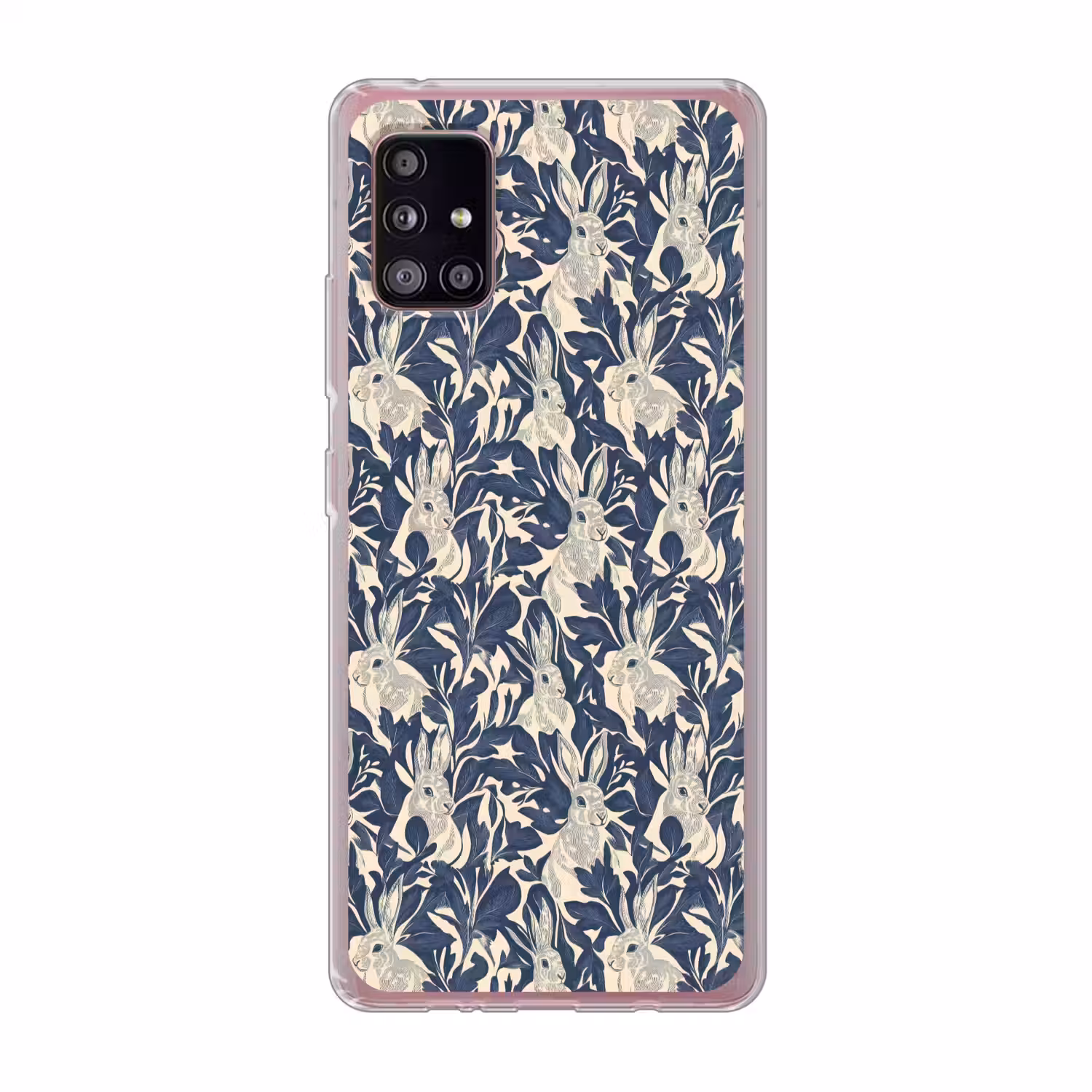 Hazen - Bladeren - Patroon - Blauw - Beige Telefoonhoesje Samsung Galaxy A51 5G klein 373 -3d