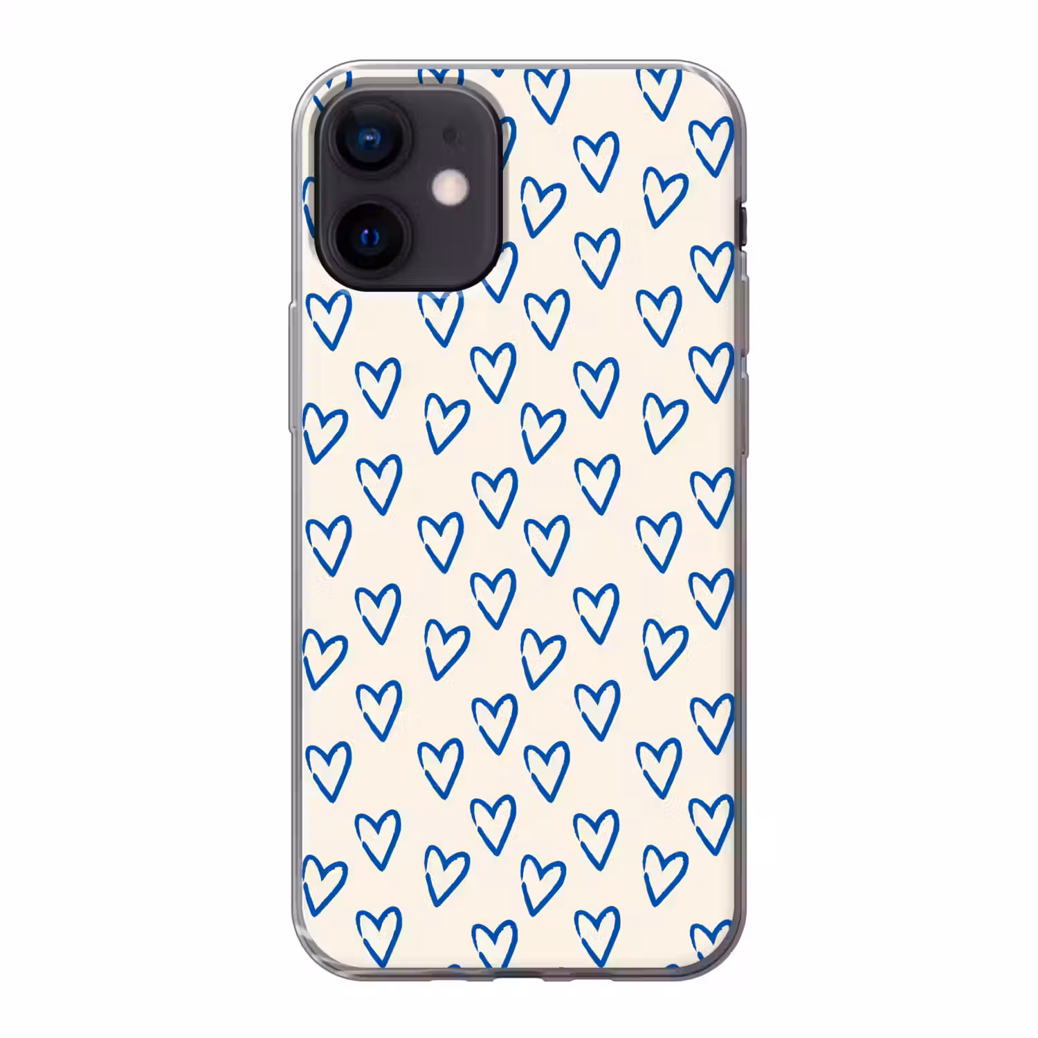 Hartjes patroon - Blauw - Beige - Liefde Telefoonhoesje iPhone 12 Mini klein -3d