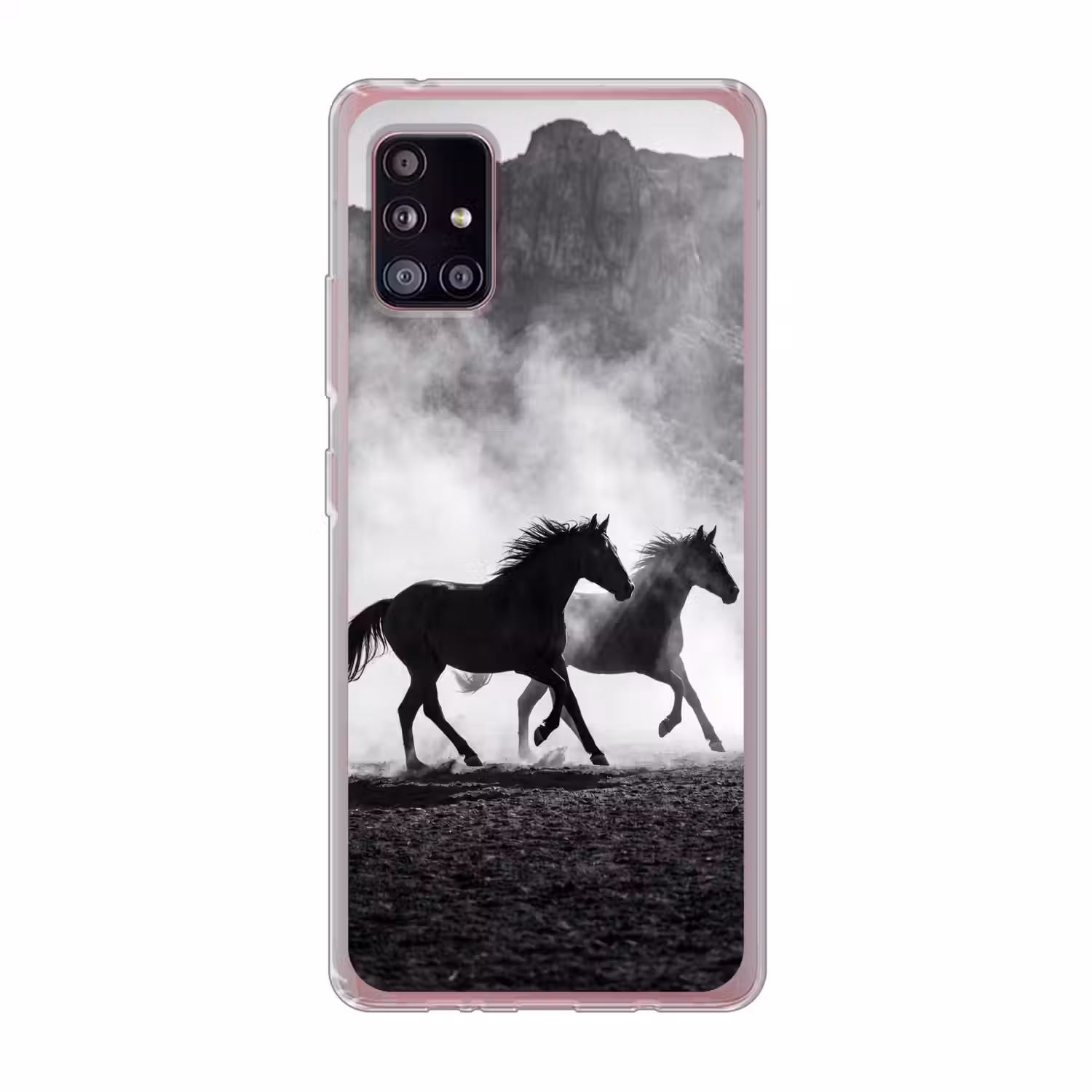 Paard - Ren - Stof - Zwart-wit - Dieren Telefoonhoesje Samsung Galaxy A51 5G klein -3d