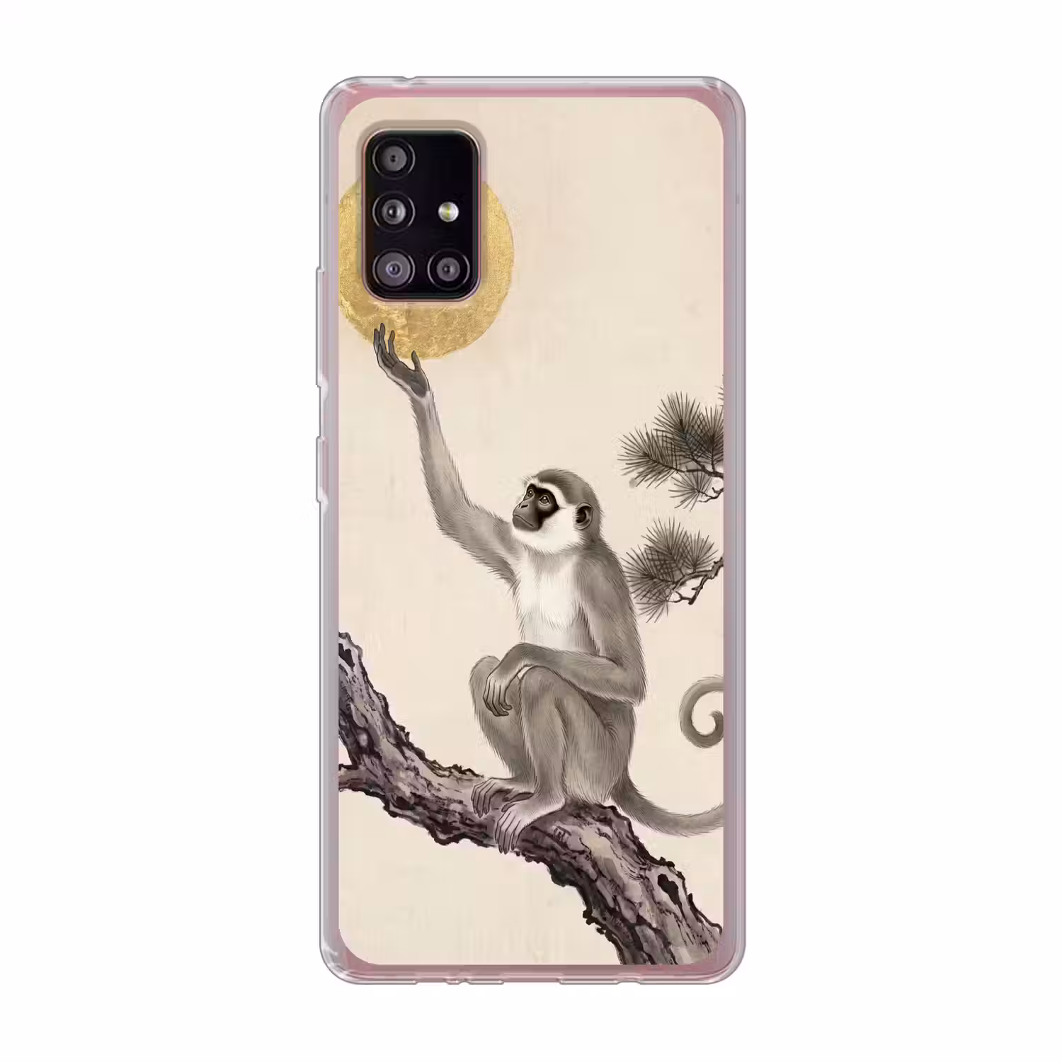 Aap - Maan - Goud Telefoonhoesje Samsung Galaxy A51 5G klein -3d