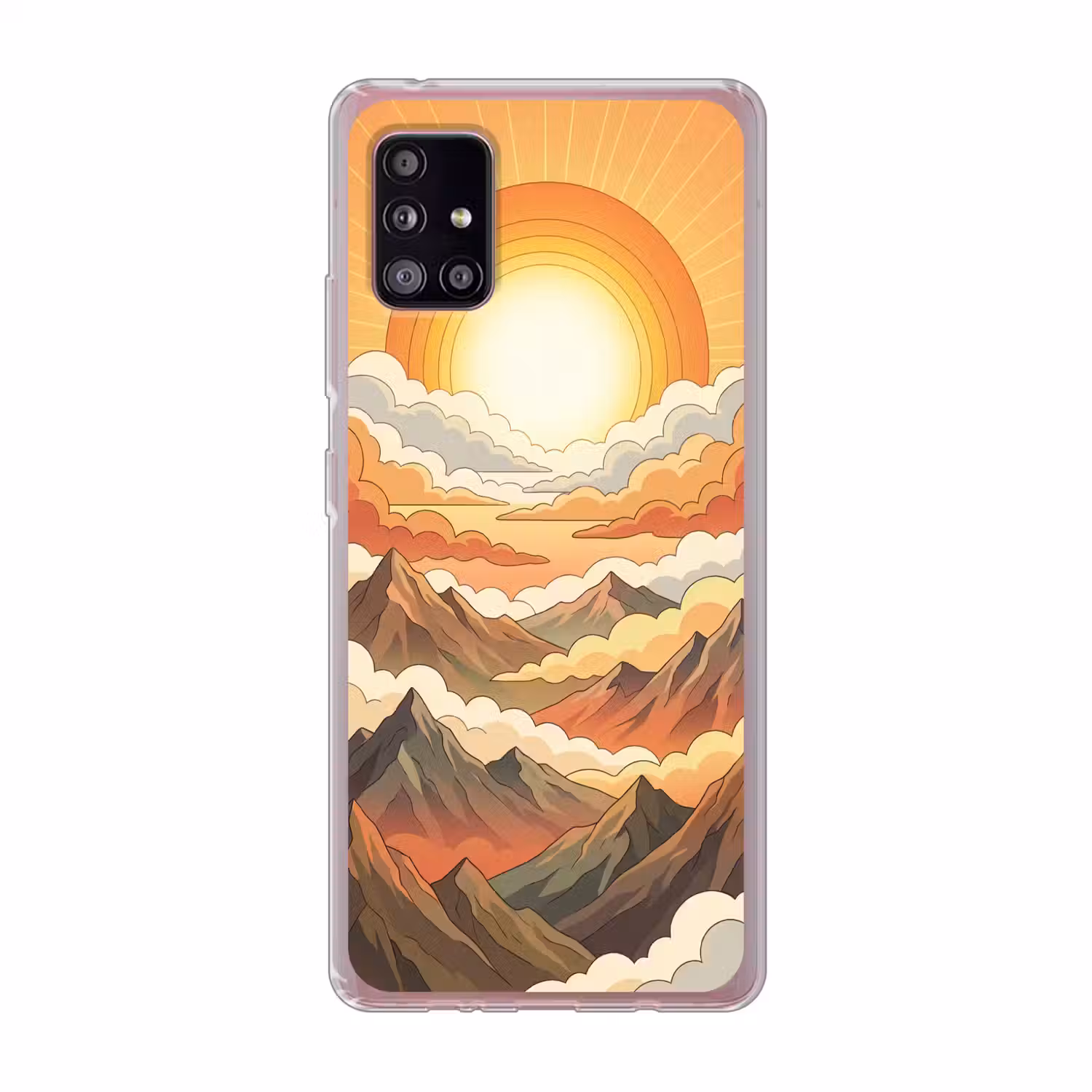 Bergen - Wolken - Natuur - Zonsopgang - Oranje Telefoonhoesje Samsung Galaxy A51 5G klein -3d