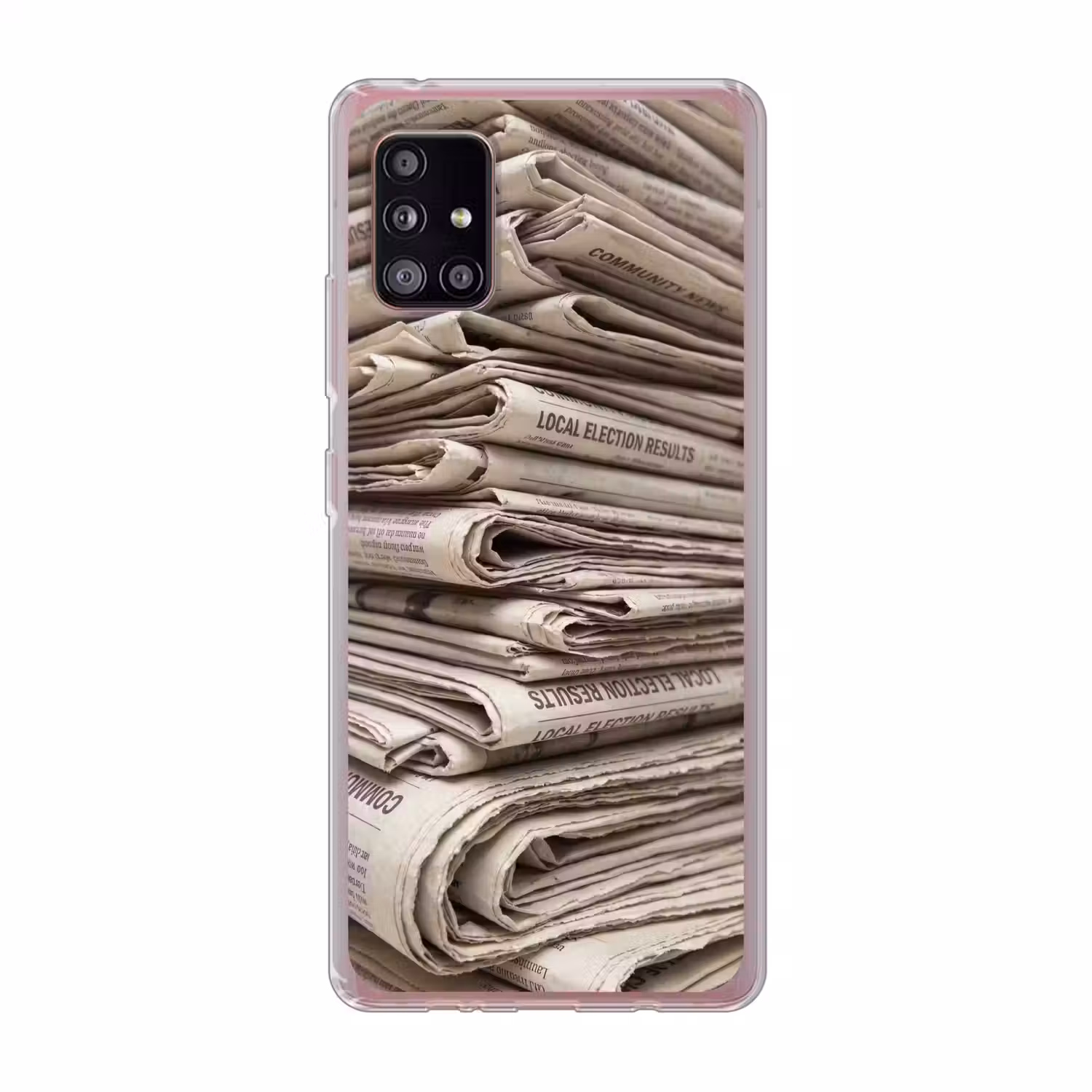 Kranten - Stapel - Nieuws - Vintage - Beige Telefoonhoesje Samsung Galaxy A51 5G klein -3d