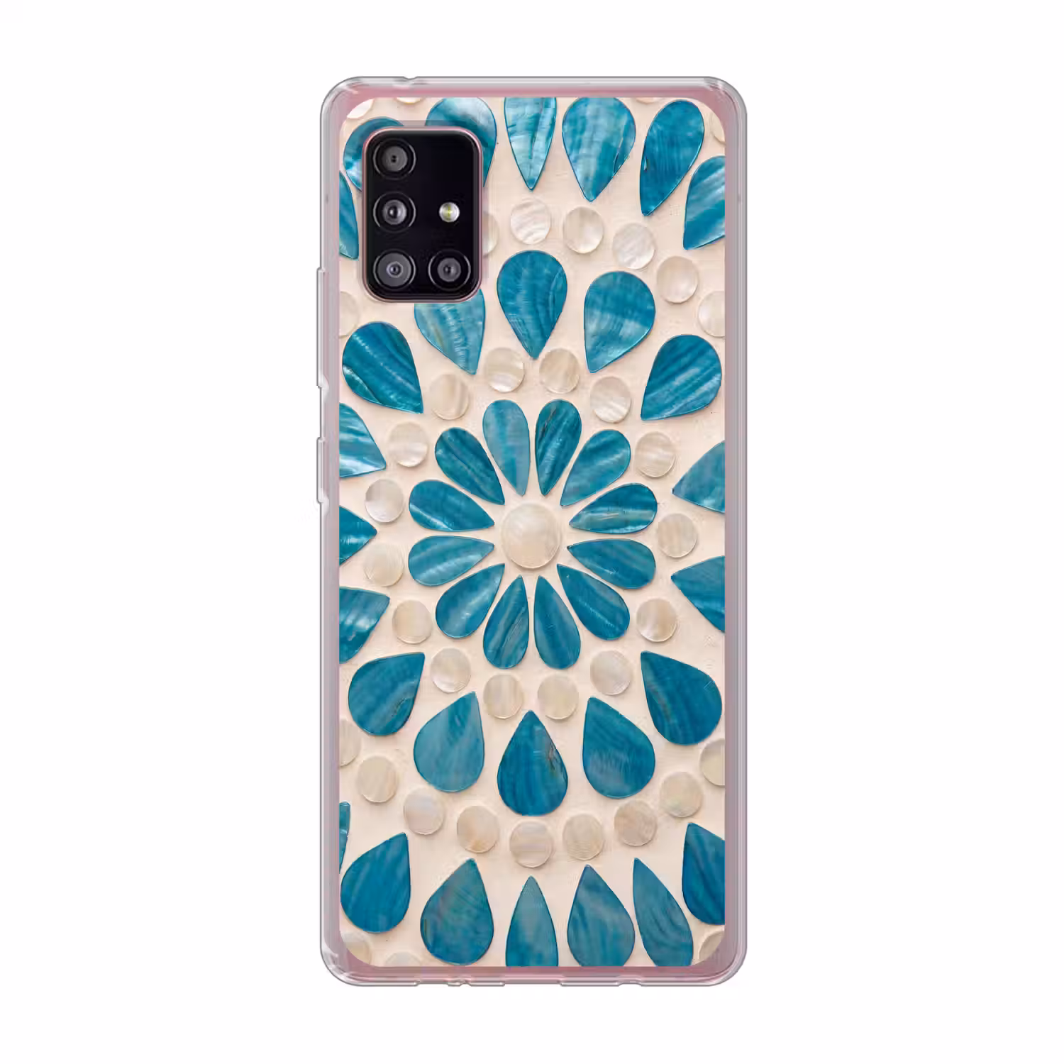 Patroon - Mozaïek - Schelpen - Abstract - Turquoise Telefoonhoesje Samsung Galaxy A51 5G klein -3d