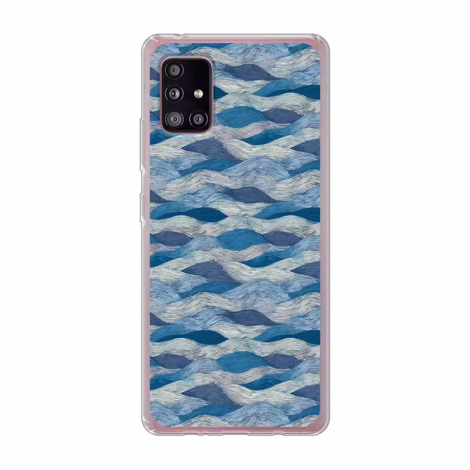 Getekend - Blauw - Wit - Golvend - Streepjes Telefoonhoesje Samsung Galaxy A51 5G klein 373 -3d