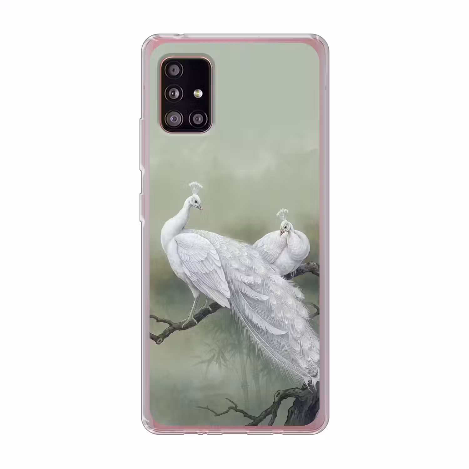 Pauwen - Wit - Natuur - Groen Telefoonhoesje Samsung Galaxy A51 5G klein -3d
