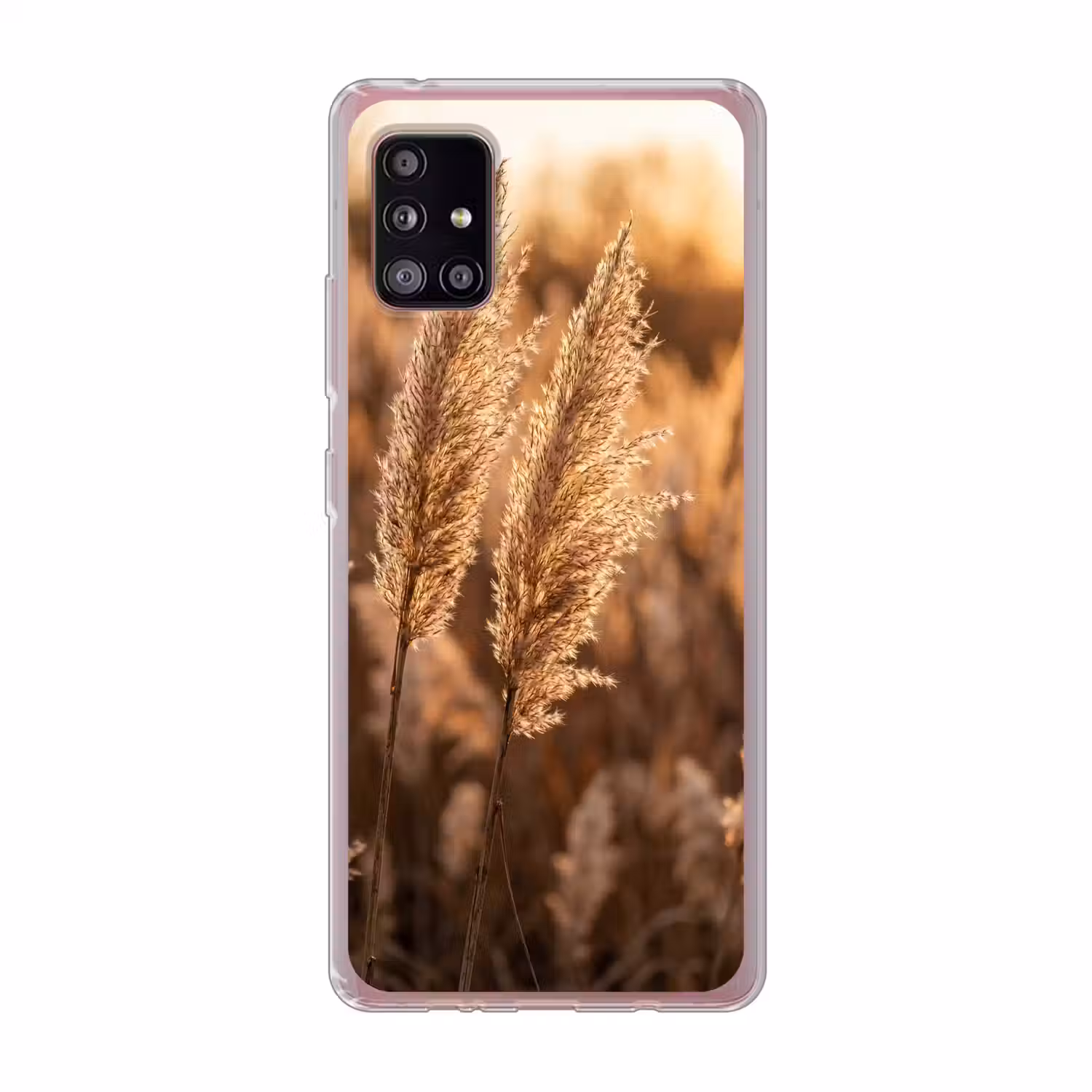 Rietpluimen - Gras - Zonsondergang - Goud - Serene Telefoonhoesje Samsung Galaxy A51 5G klein -3d