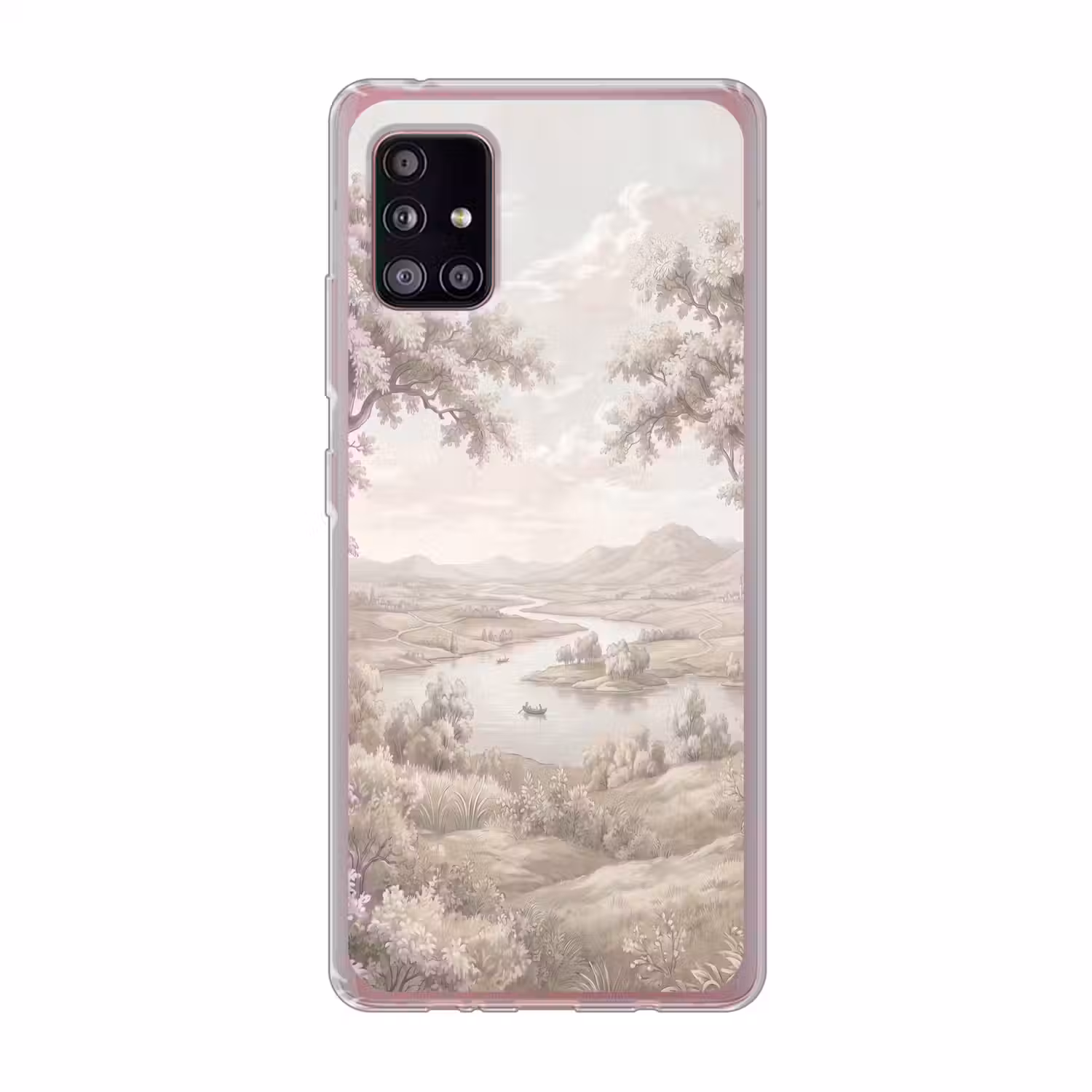 Rivierlandschap - Bergen - Natuur - Vintage - Beige Telefoonhoesje Samsung Galaxy A51 5G klein -3d