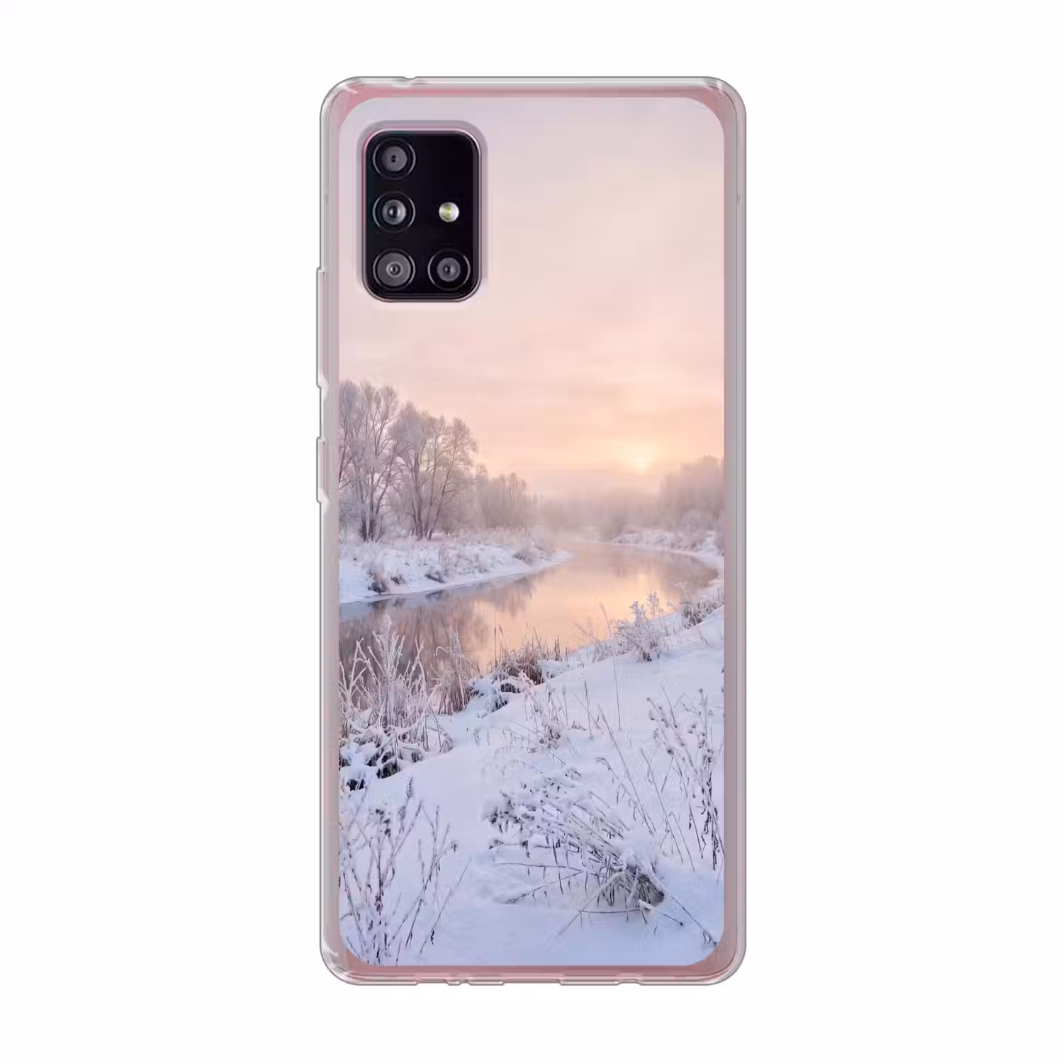 Rivier - Winter - Landschap - Sneeuw - Zonsopgang Telefoonhoesje Samsung Galaxy A51 5G klein -3d