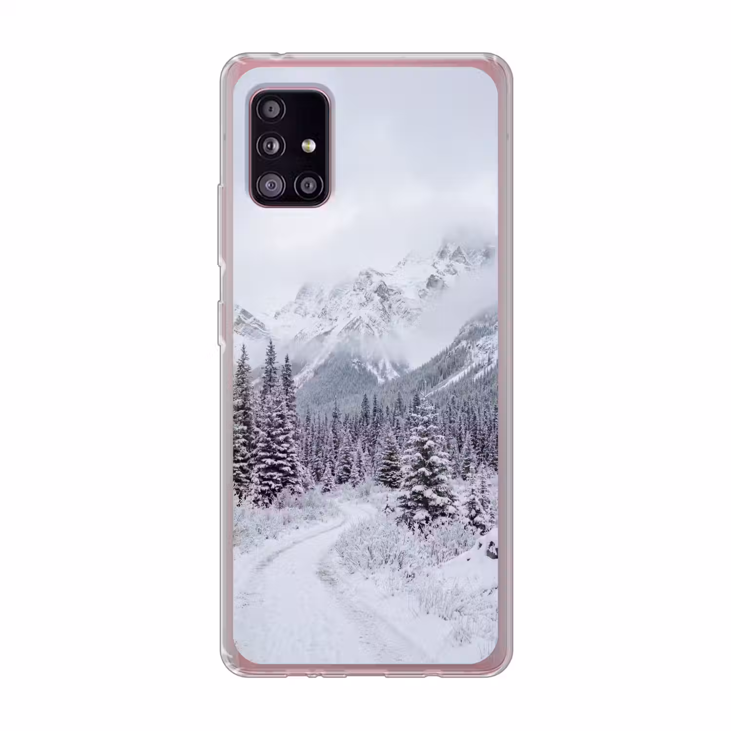 Weg - Bergen - Sneeuw - Naaldbos - Avontuurlijk Telefoonhoesje Samsung Galaxy A51 5G klein -3d