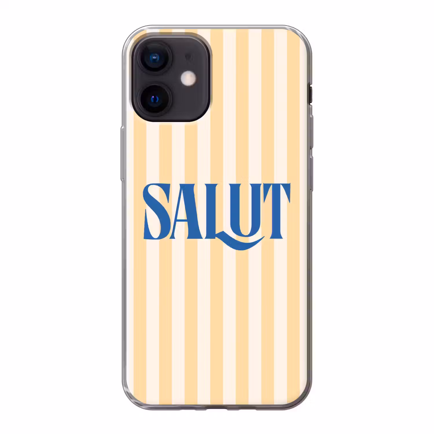Salut - Quote - Strepen - Geel - Blauw - Wit Telefoonhoesje iPhone 12 Mini klein -3d