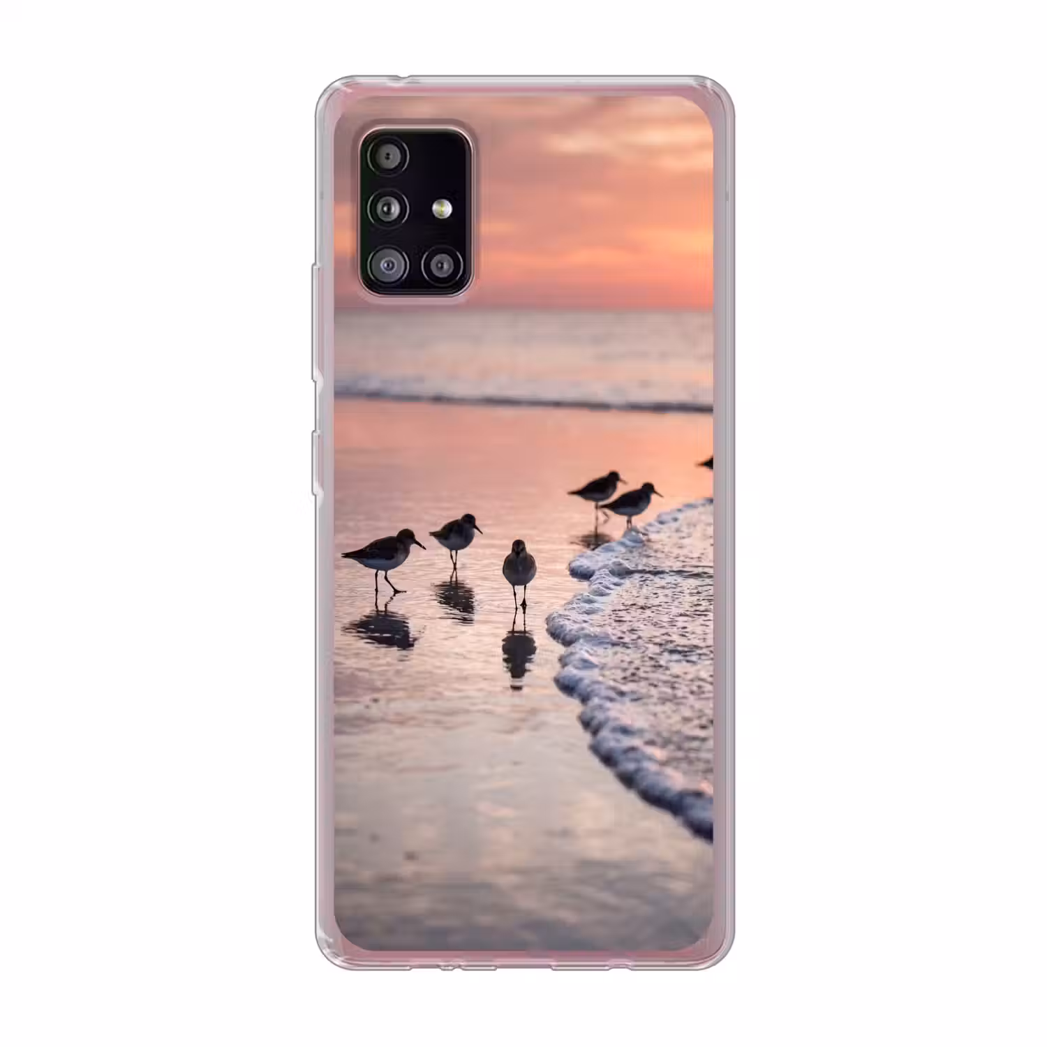 Meeuwen - Strand - Zee - Roze Telefoonhoesje Samsung Galaxy A51 5G klein -3d