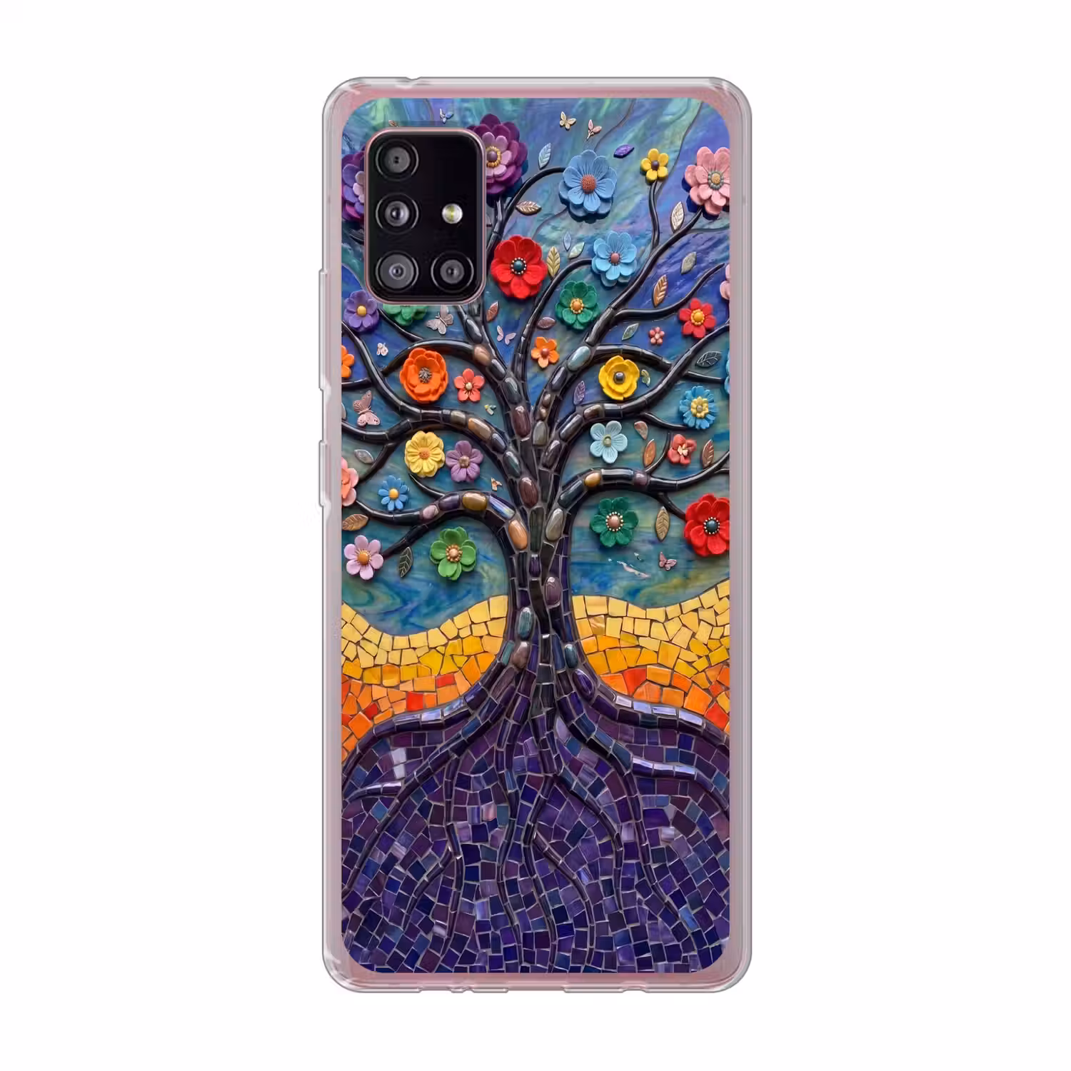 Levensboom - Mozaïek - Bloemen - Kleurrijk - Vrolijk Telefoonhoesje Samsung Galaxy A51 5G klein -3d