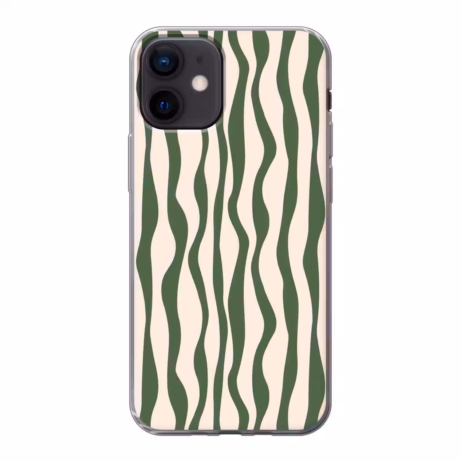 Golvende lijnen - Beige - Groen - Strepen - Abstract Telefoonhoesje iPhone 12 Mini klein -3d