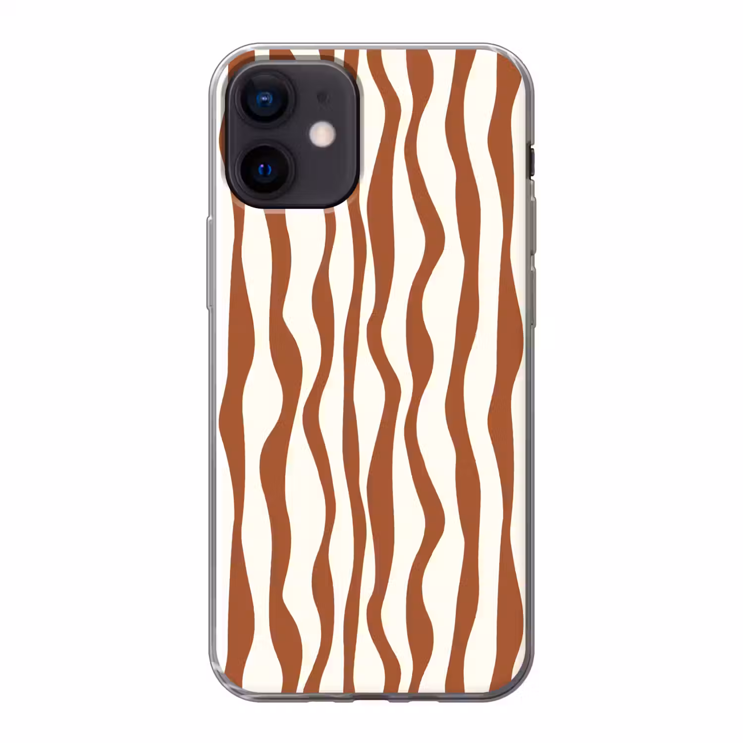 Golvende lijnen - Strepen - Beige - Bruin Telefoonhoesje iPhone 12 Mini klein -3d