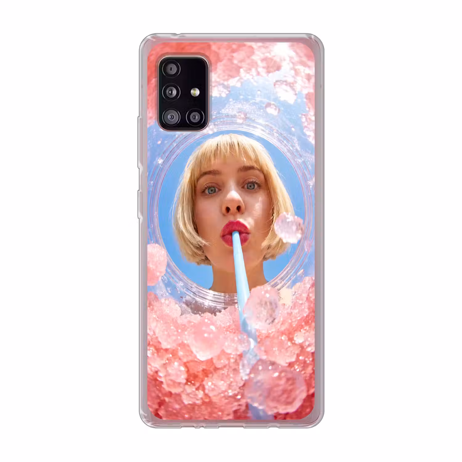 Vrouw - Drank - Zomer - Roze - Blauw Telefoonhoesje Samsung Galaxy A51 5G klein -3d