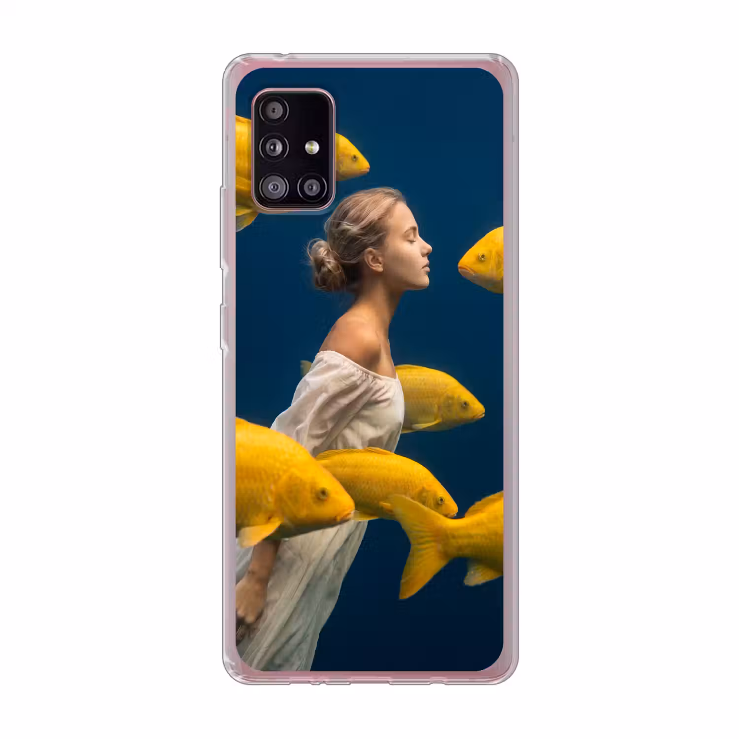Vrouw - Vis - Water - Natuur - Geel Telefoonhoesje Samsung Galaxy A51 5G klein -3d