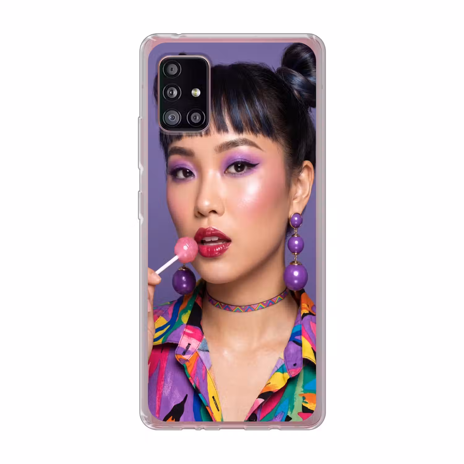 Vrouw - Portret - Make-up - Paars - Levendig Telefoonhoesje Samsung Galaxy A51 5G klein -3d