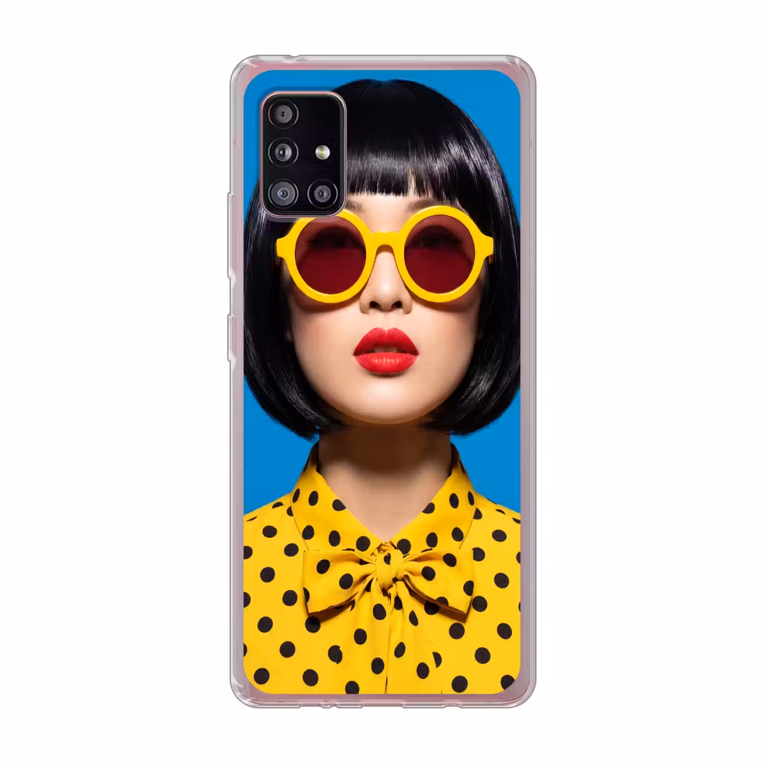 Vrouw - Zonnebril - Pop Art - Portret - Geel Telefoonhoesje Samsung Galaxy A51 5G klein -3d