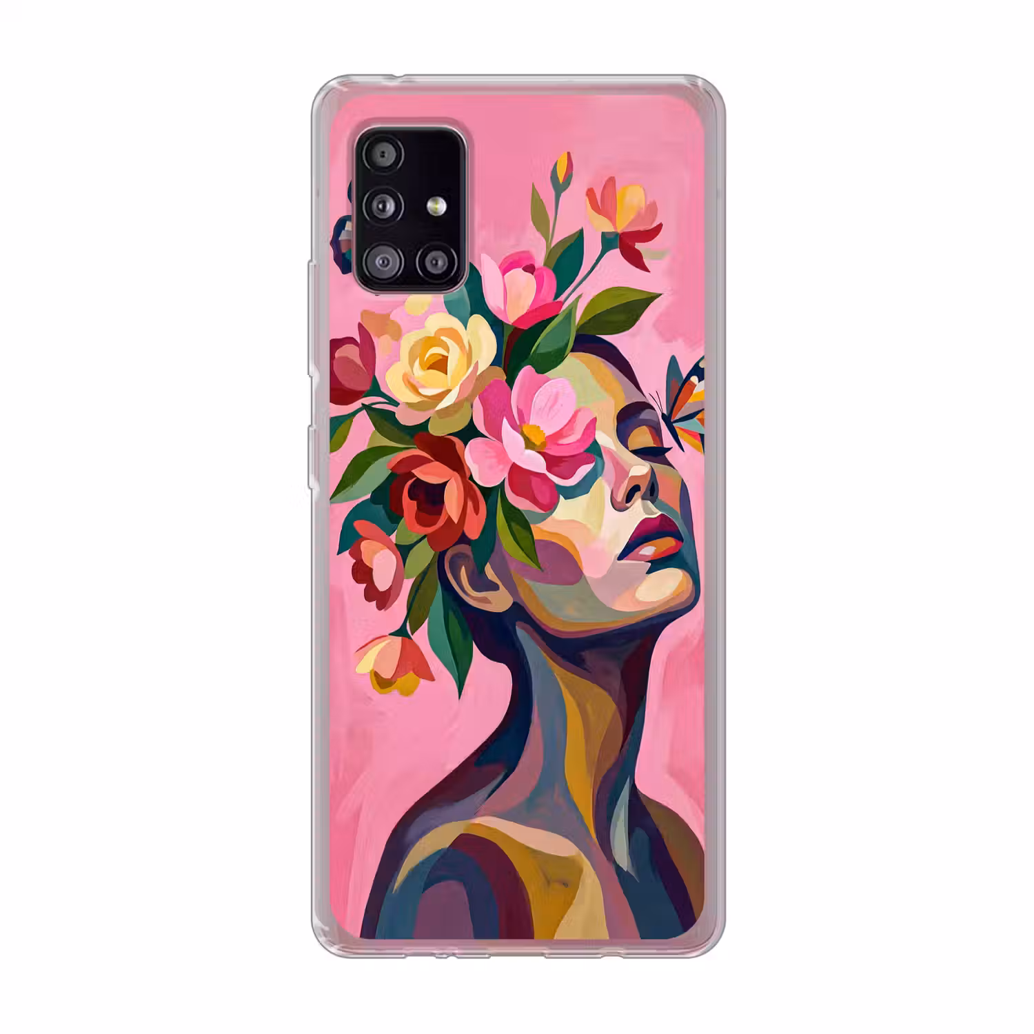 Vrouwengezicht - Vlinders - Kleurrijk Telefoonhoesje Samsung Galaxy A51 5G klein -3d