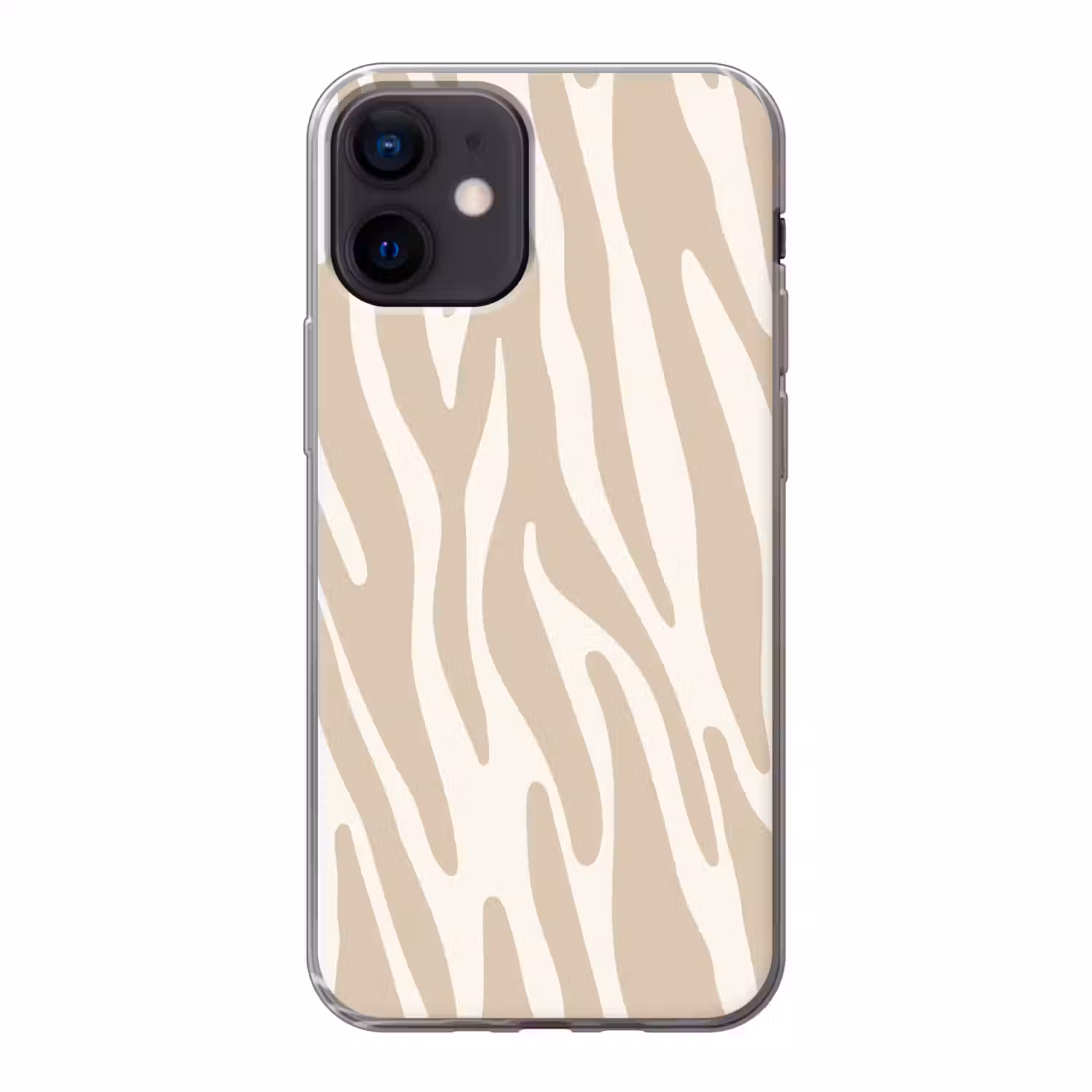 Zebraprint - Beige - Wit - Dierenprint Telefoonhoesje iPhone 12 Mini klein -3d