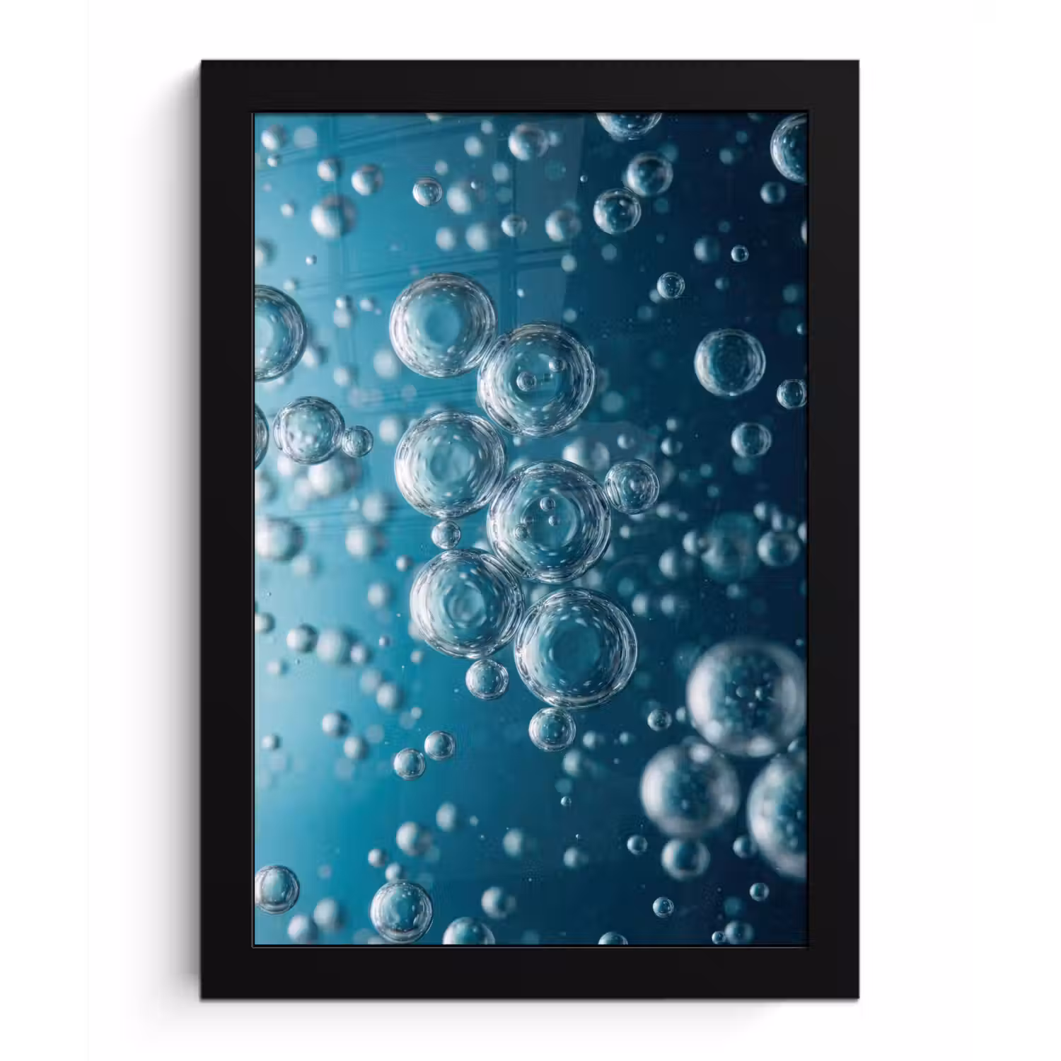Luchtbellen - Dynamisch - Blauw fotolijst zwart zonder passe partout klein -3d