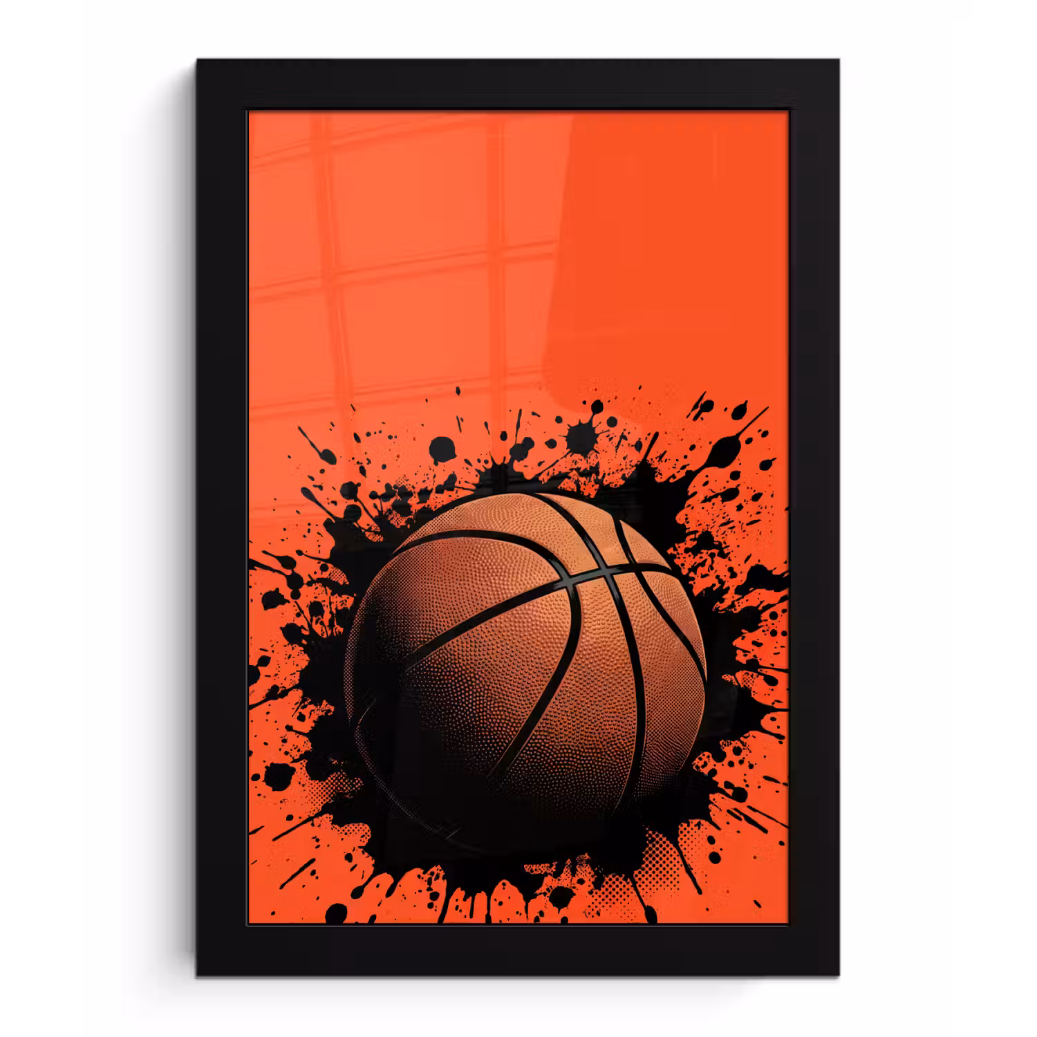 Basketbal - Verf - Sport - Oranje fotolijst zwart zonder passe partout klein -3d